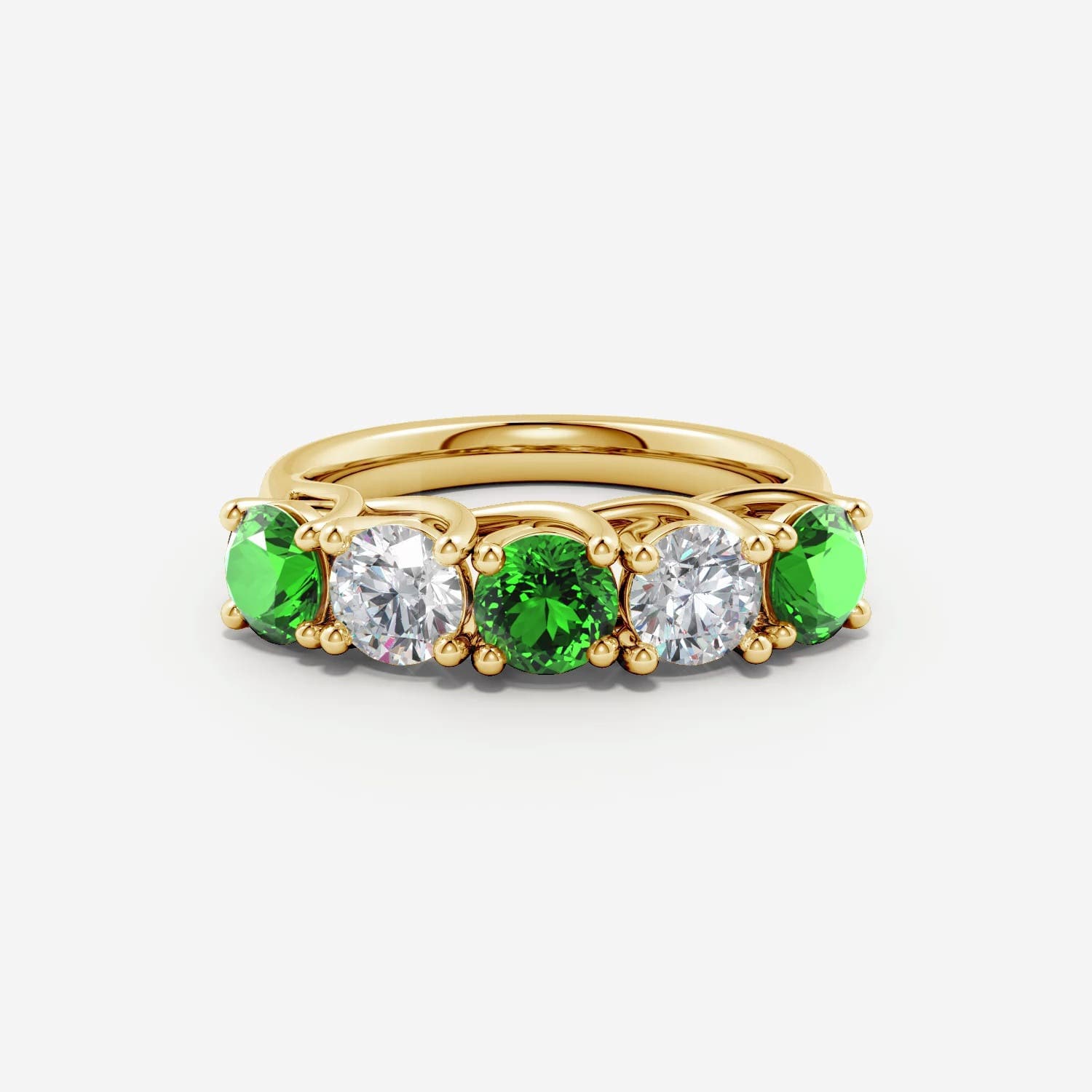 Half Eternity 5 Stone Emerald and Diamond Wedding Band