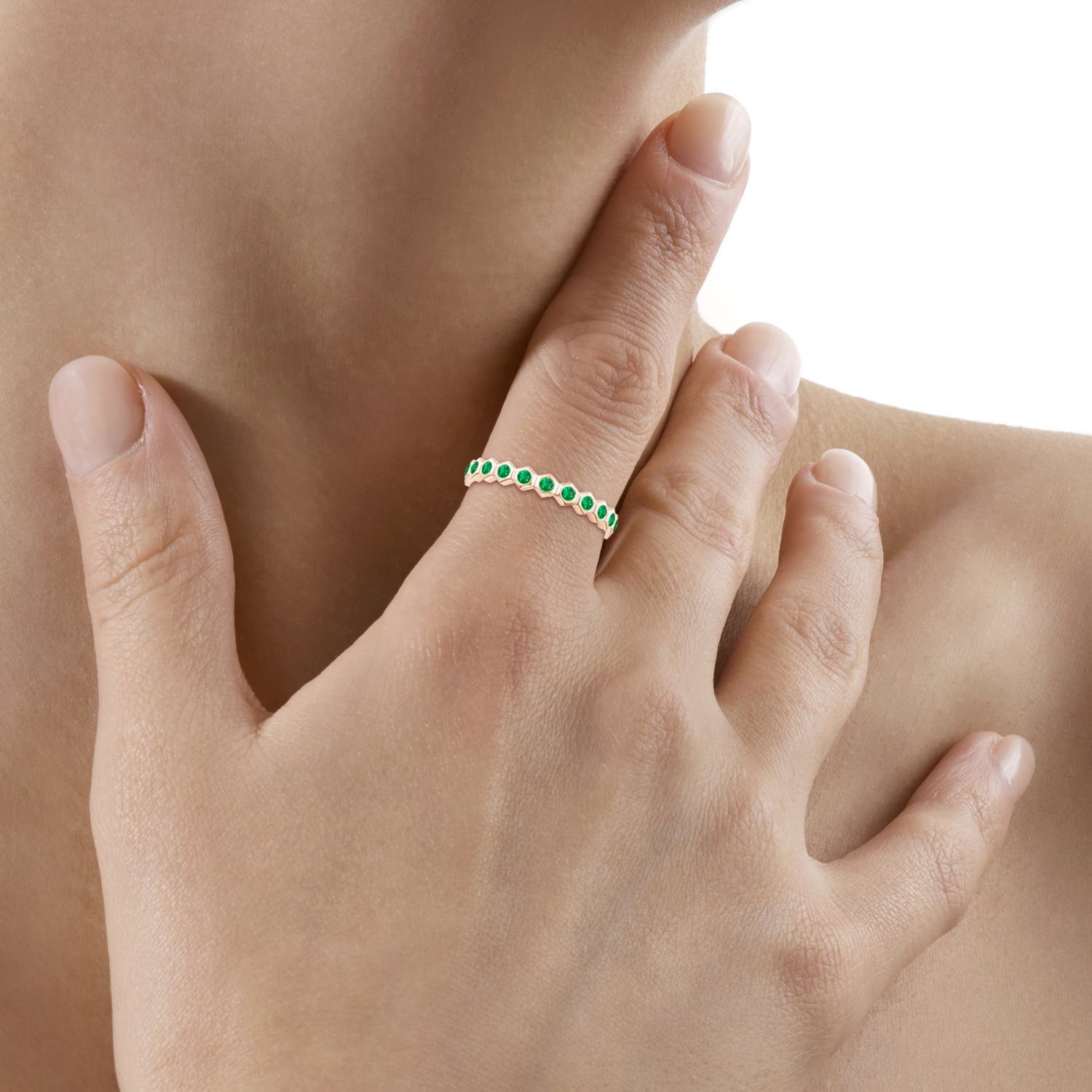 Natori x Angara Hexagonal Emerald Eternity Ring
