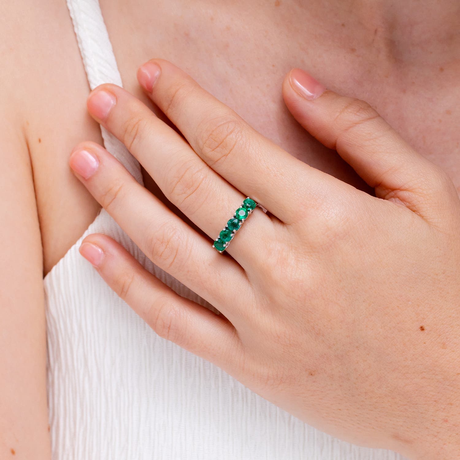 Half Eternity Five Stone Emerald Wedding Band