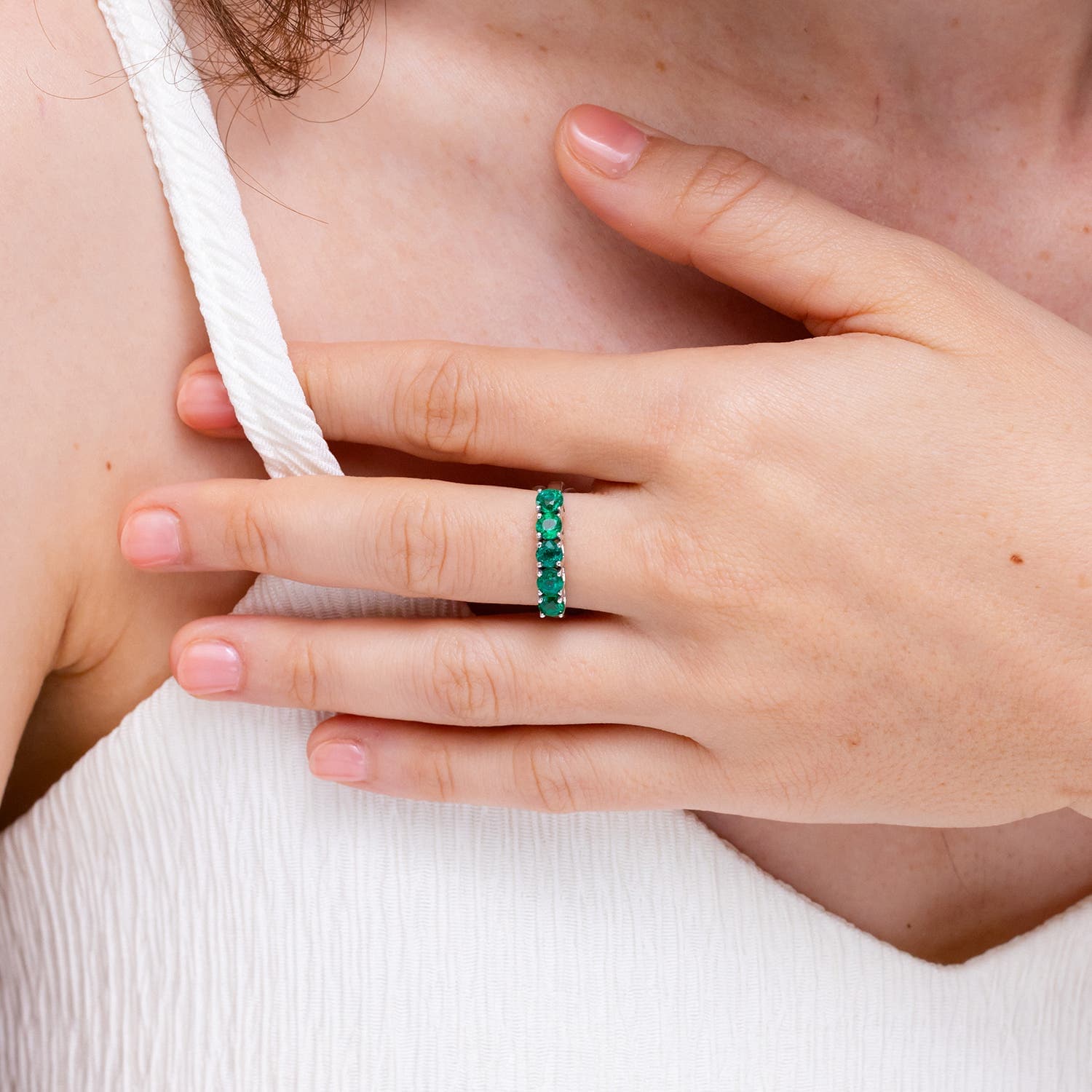 Half Eternity Five Stone Emerald Wedding Band