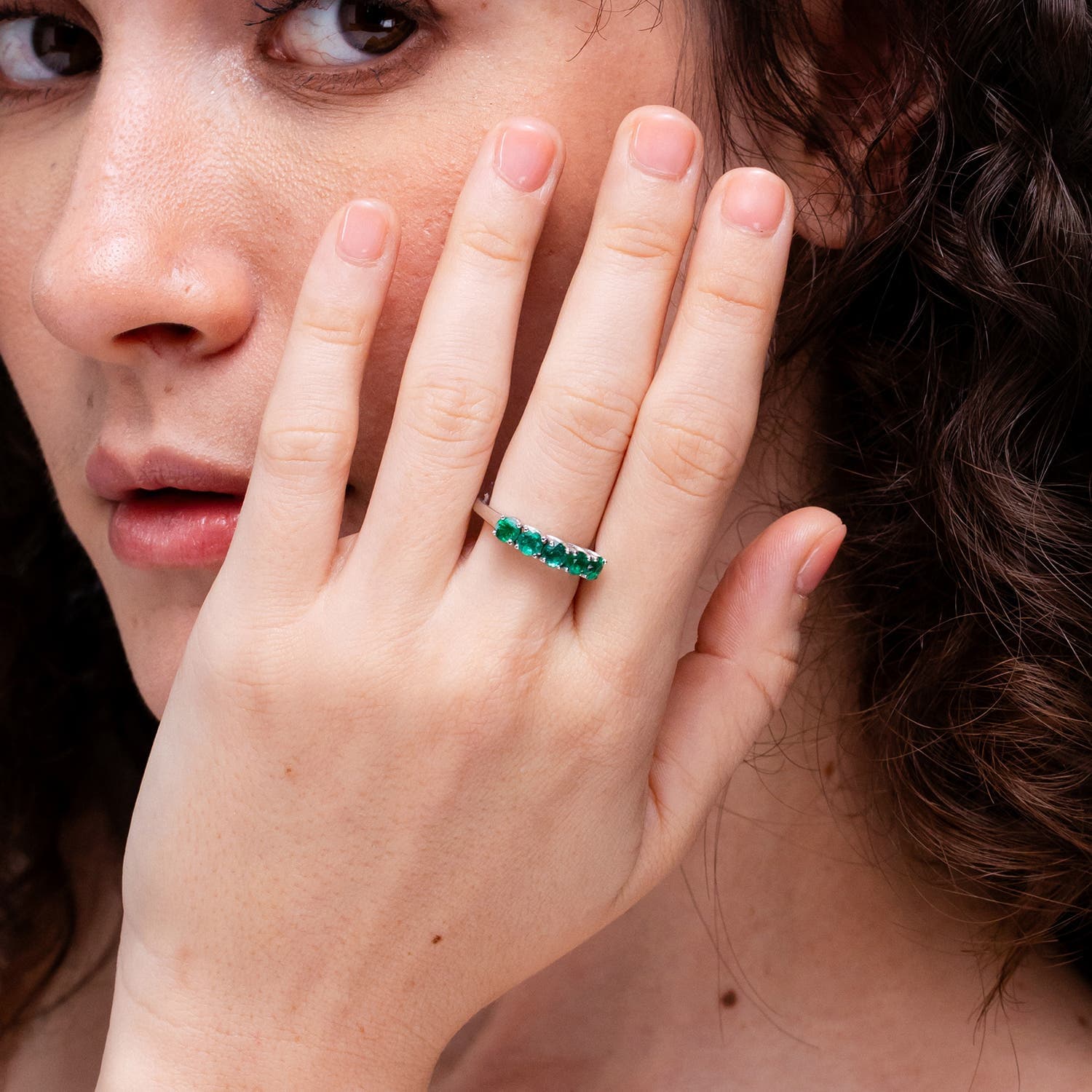 Half Eternity Five Stone Emerald Wedding Band