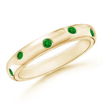 Gypsy Set Emerald High Dome Wedding Ring