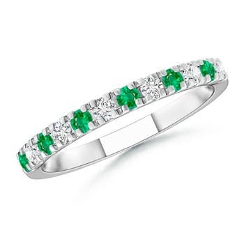 Unique Prong Emerald Half Eternity Wedding Ring
