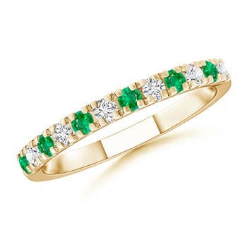 Unique Prong Emerald Half Eternity Wedding Ring
