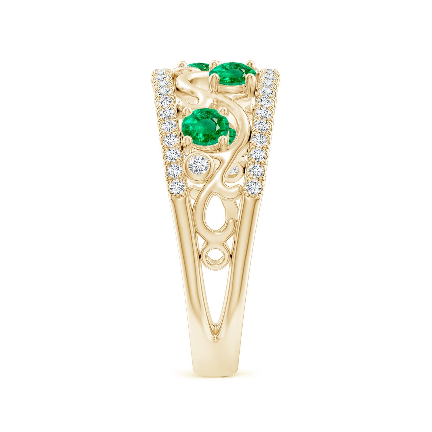 Nature Inspired Round Emerald & Diamond Filigree Ring