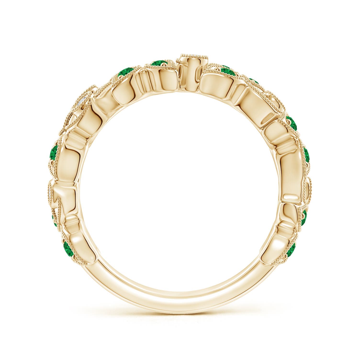 Nature Inspired Round Emerald & Diamond Vine Ring