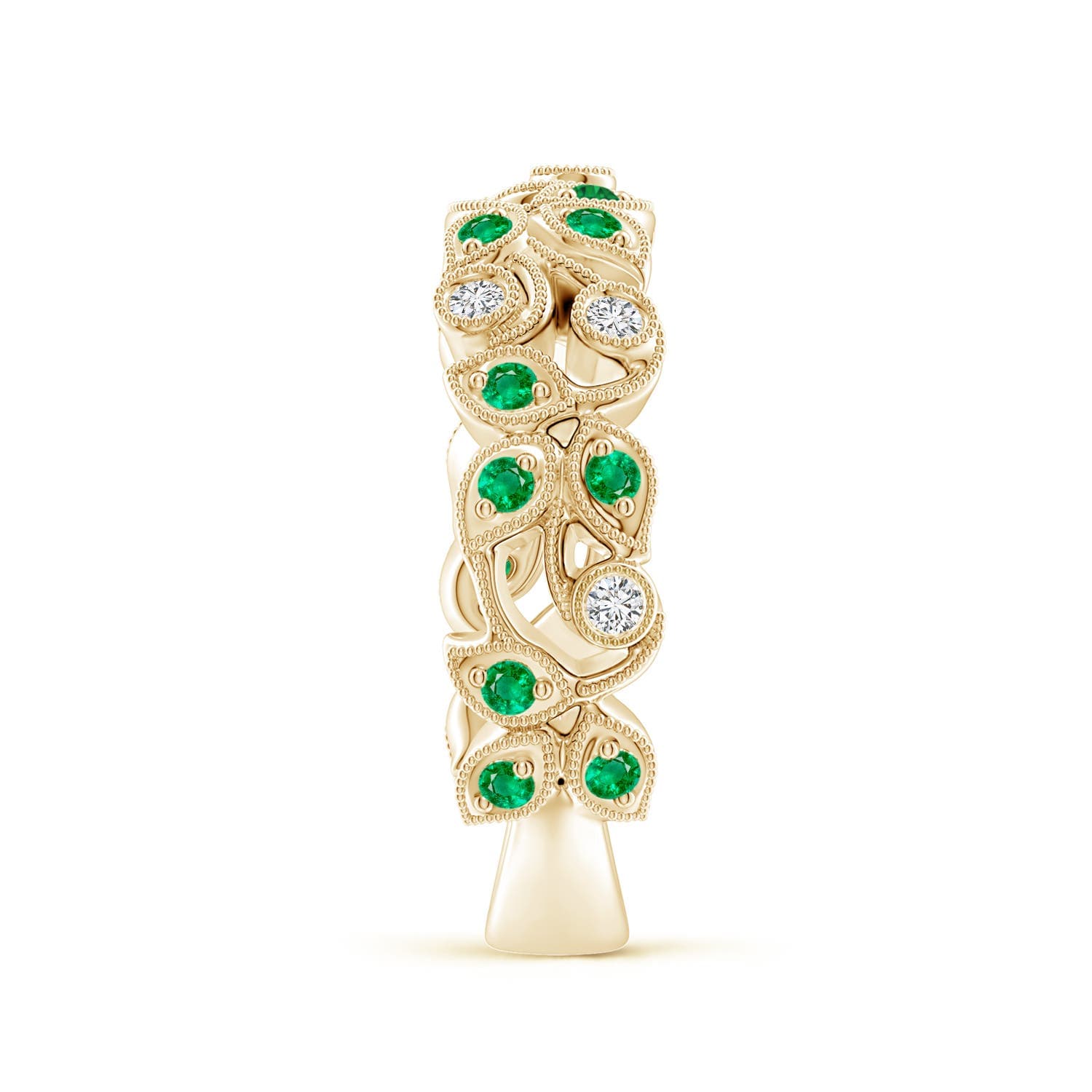 Nature Inspired Round Emerald & Diamond Vine Ring