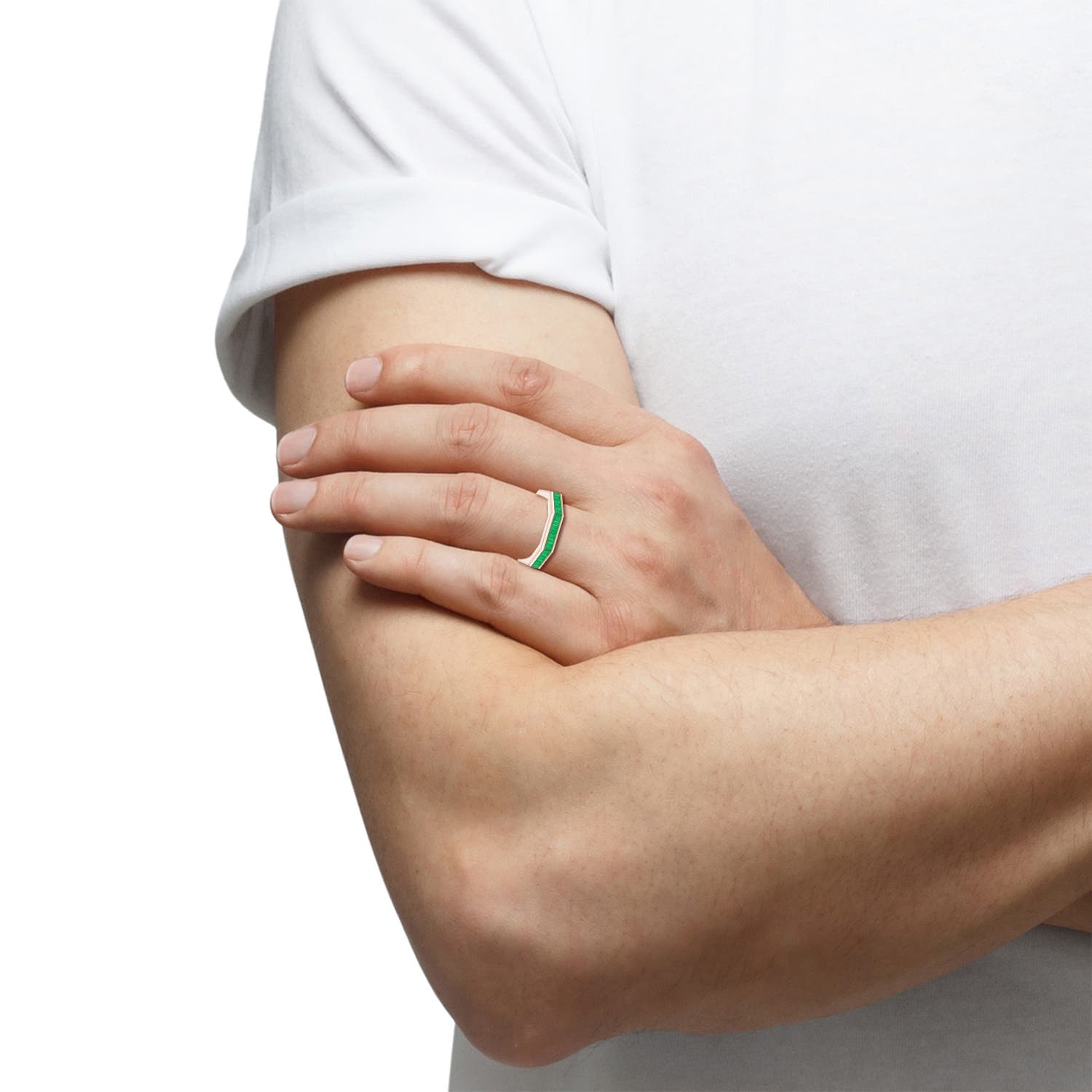 Square-Cut Emerald Men's Octagon Eternity Ring