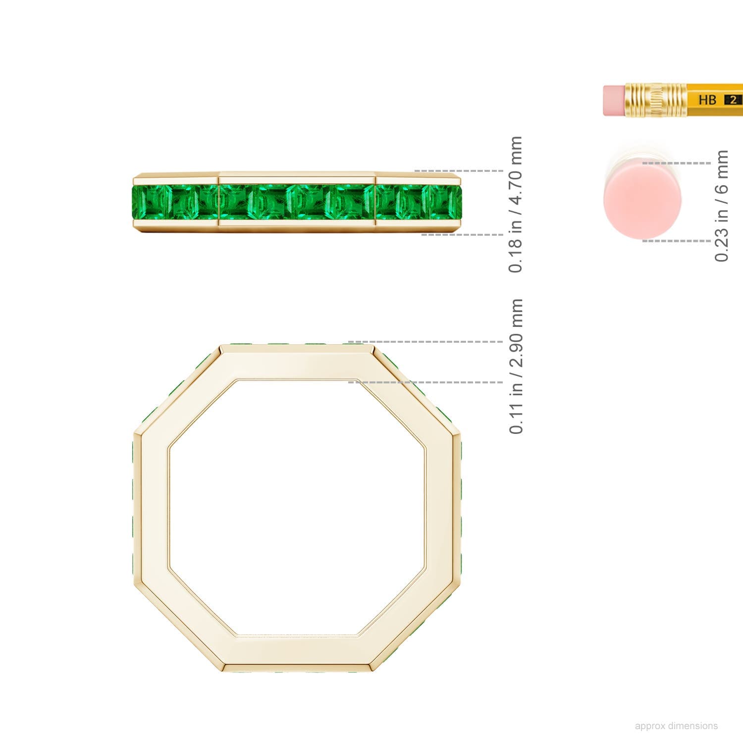 Square-Cut Emerald Men's Octagon Eternity Ring