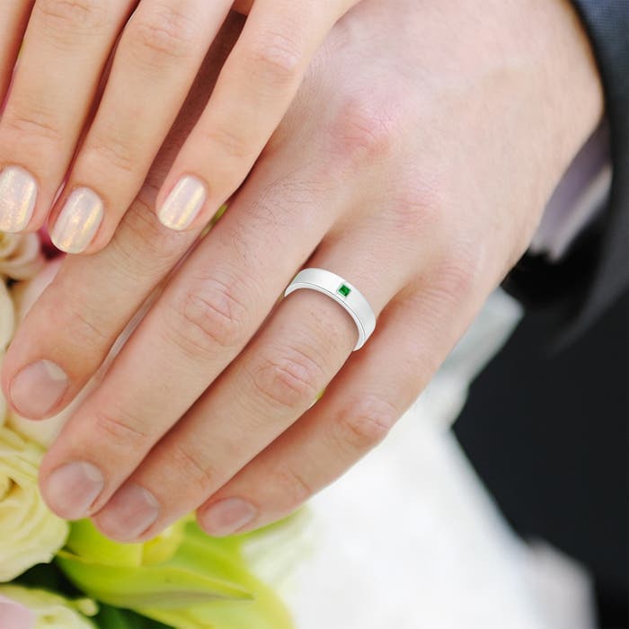 Gypsy Set Square Emerald Solitaire Wedding Ring for Men