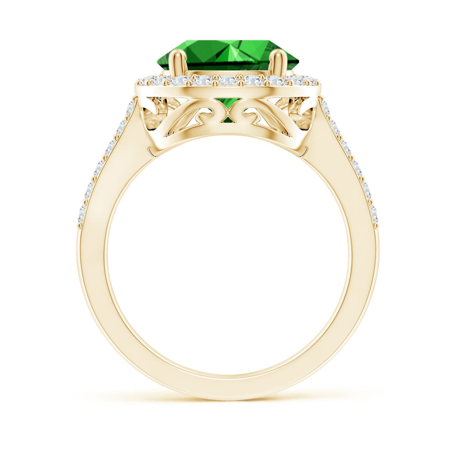 Prong-Set Pear Emerald Engagement Ring with Diamond Halo