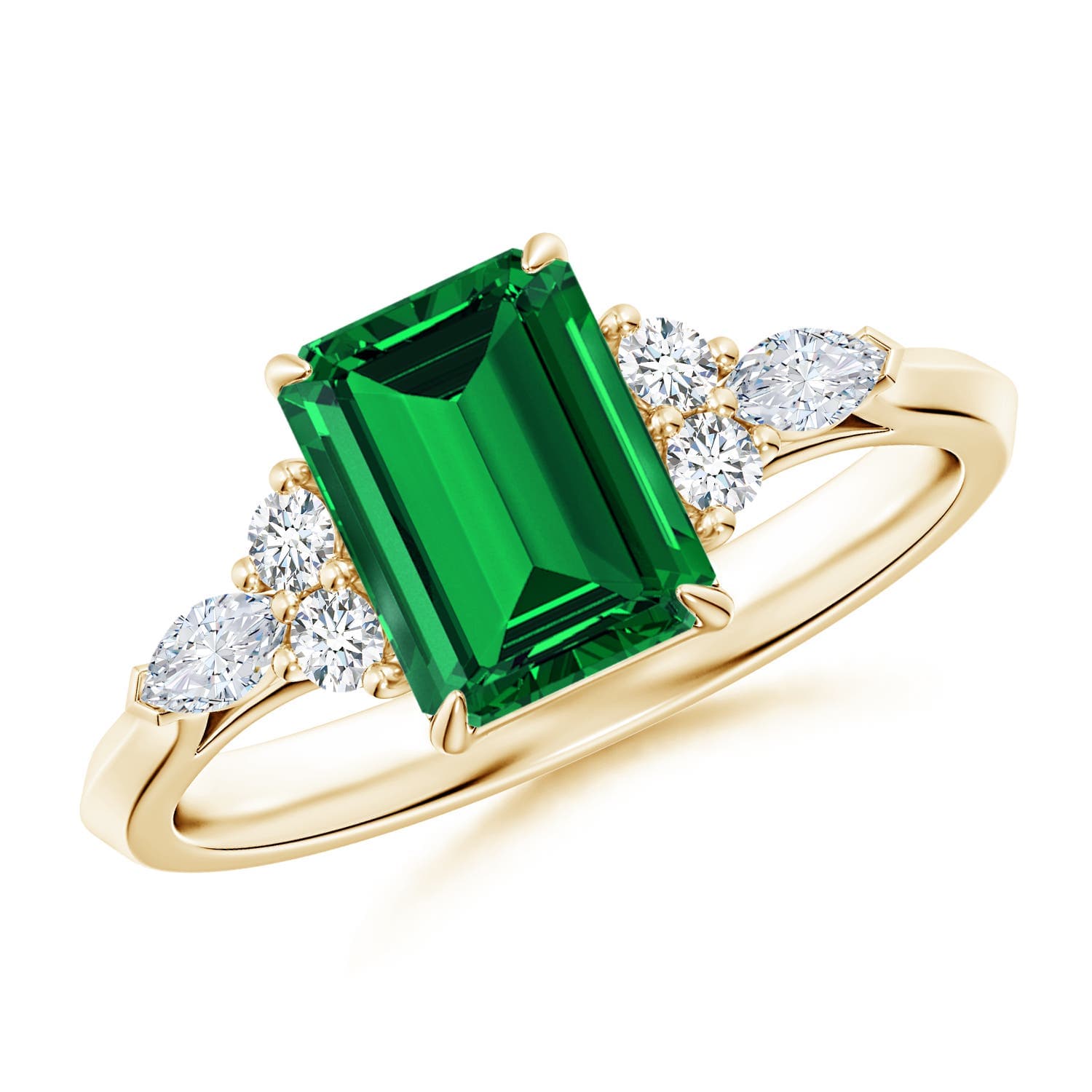 Emerald-Cut Emerald Side Stone Engagement Ring with Diamonds