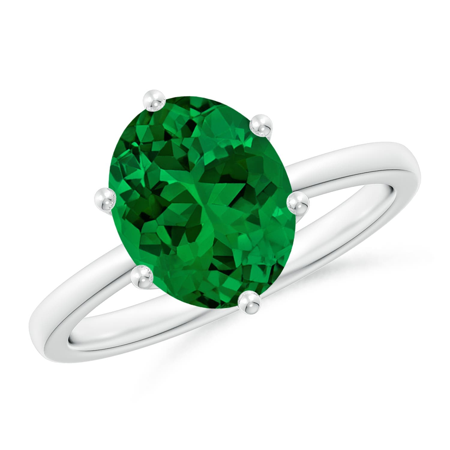 Six Prong-Set Oval Emerald Solitaire Classic Engagement Ring