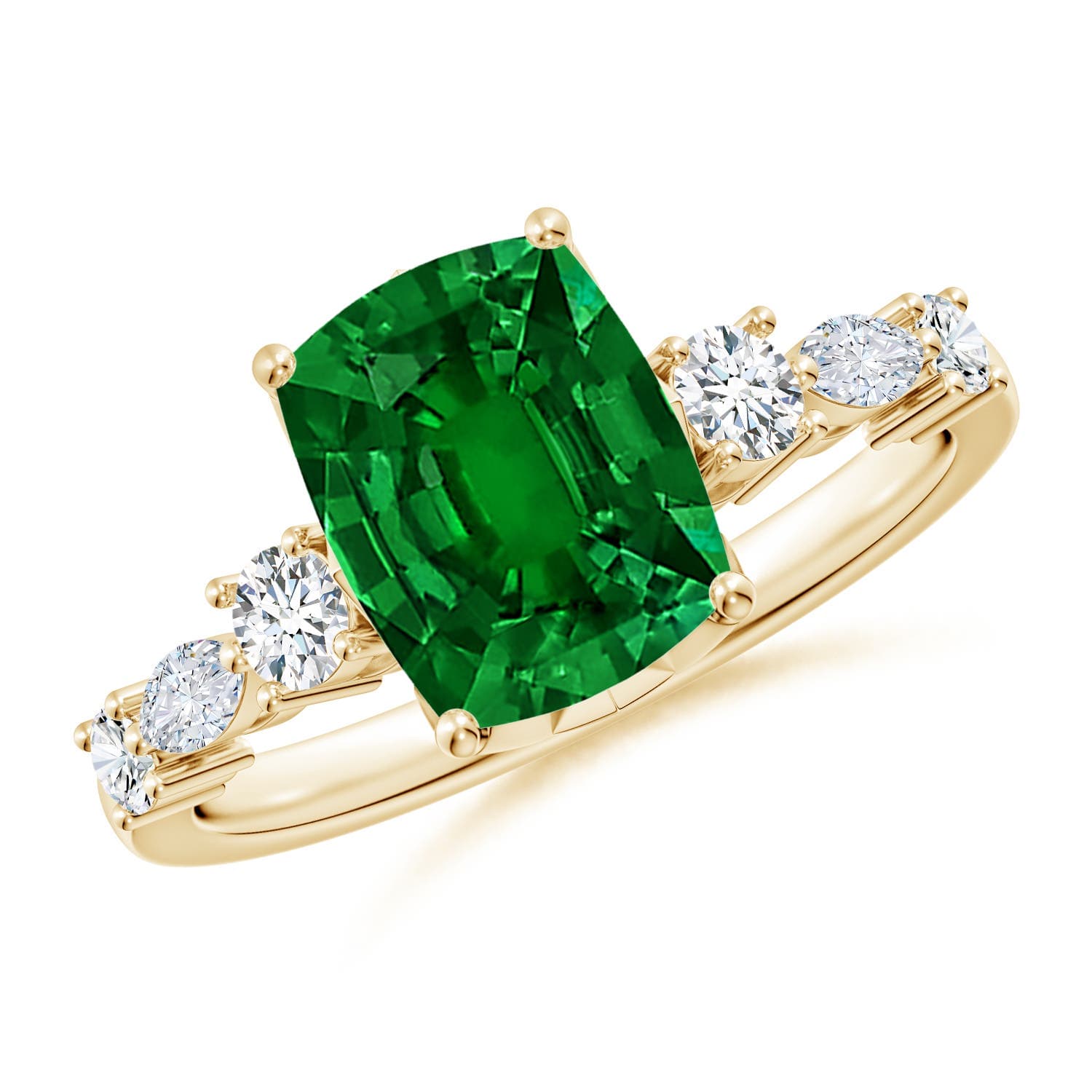 Classic Cushion Rectangular Emerald Side Stone Engagement Ring