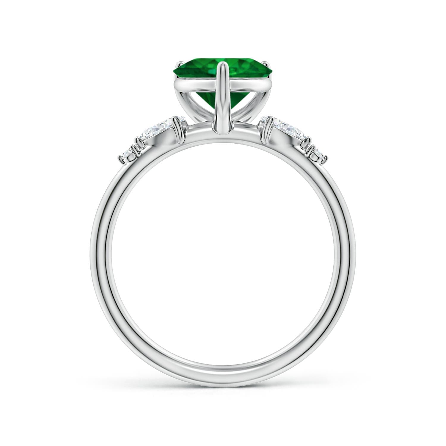 Prong-Set Heart-Shaped Emerald Side Stone Engagement Ring