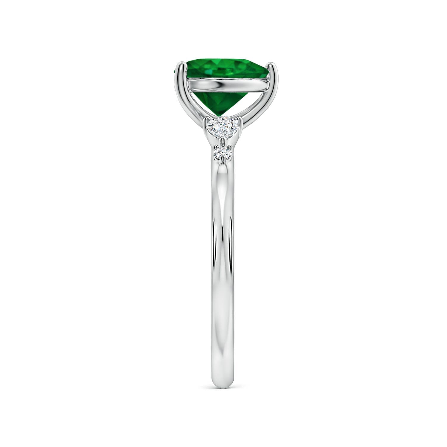 Prong-Set Heart-Shaped Emerald Side Stone Engagement Ring