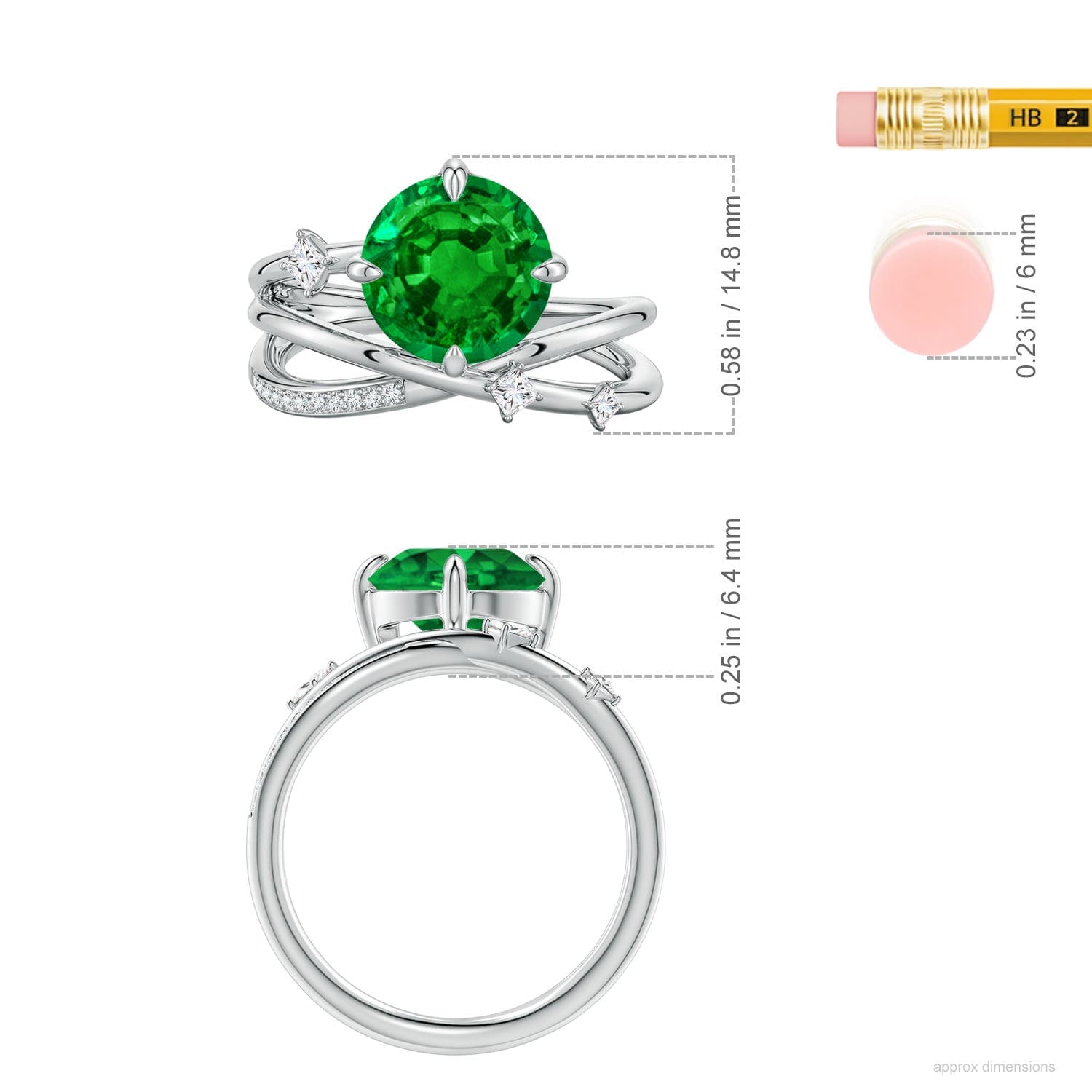 Round Emerald Crossover Engagement Ring with Scattered Accents