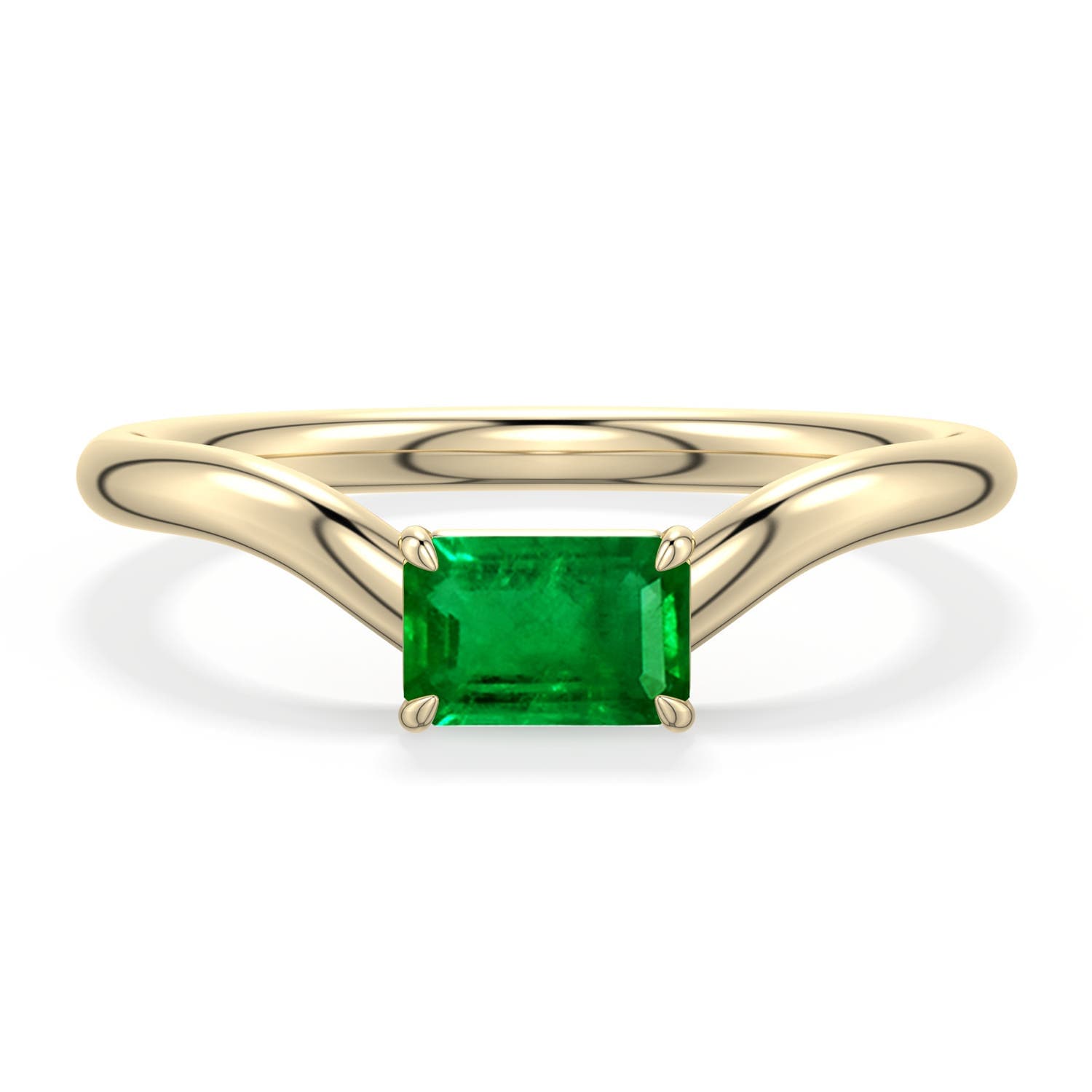 East-West Emerald-Cut Emerald Curved Engagement Ring