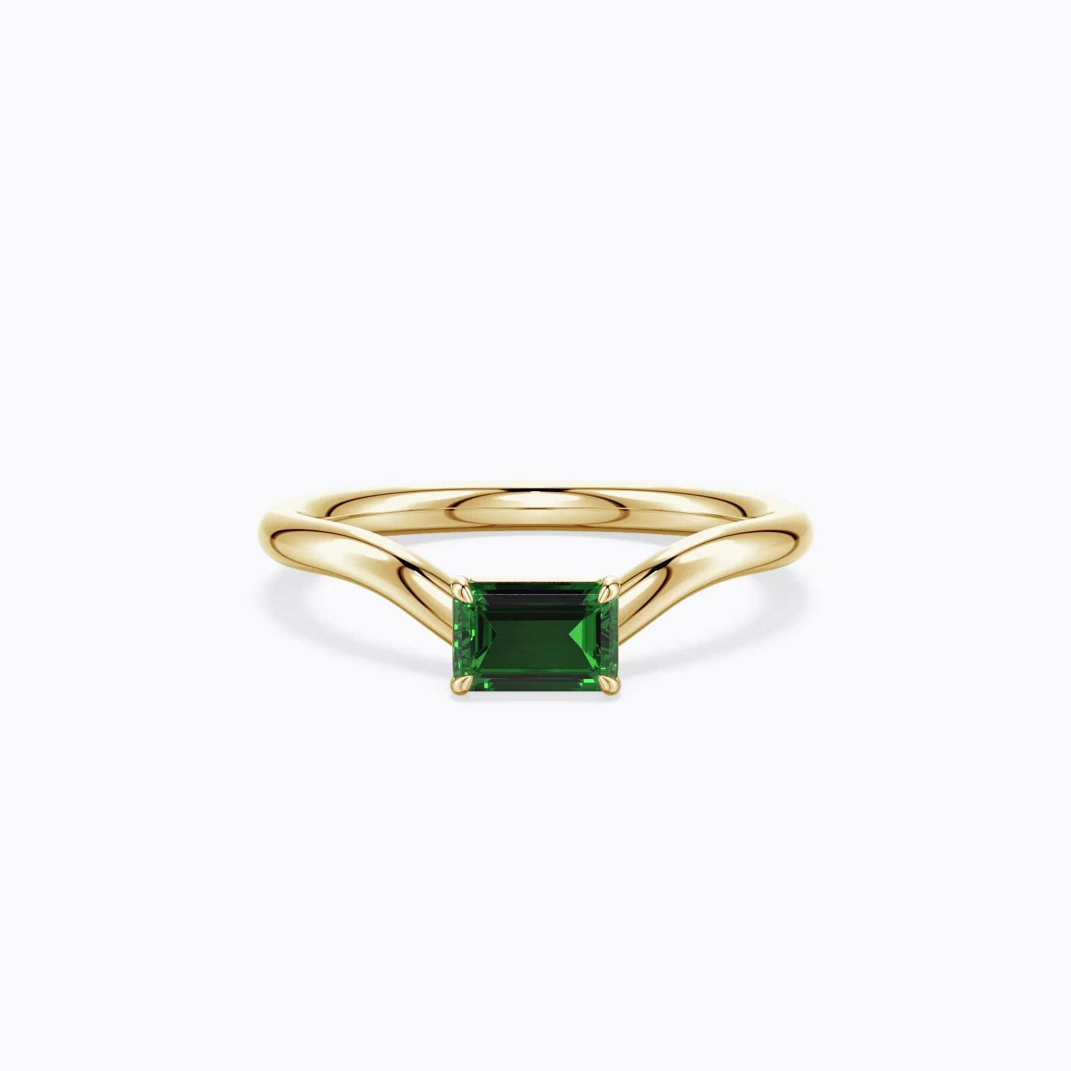 East-West Emerald-Cut Emerald Curved Engagement Ring