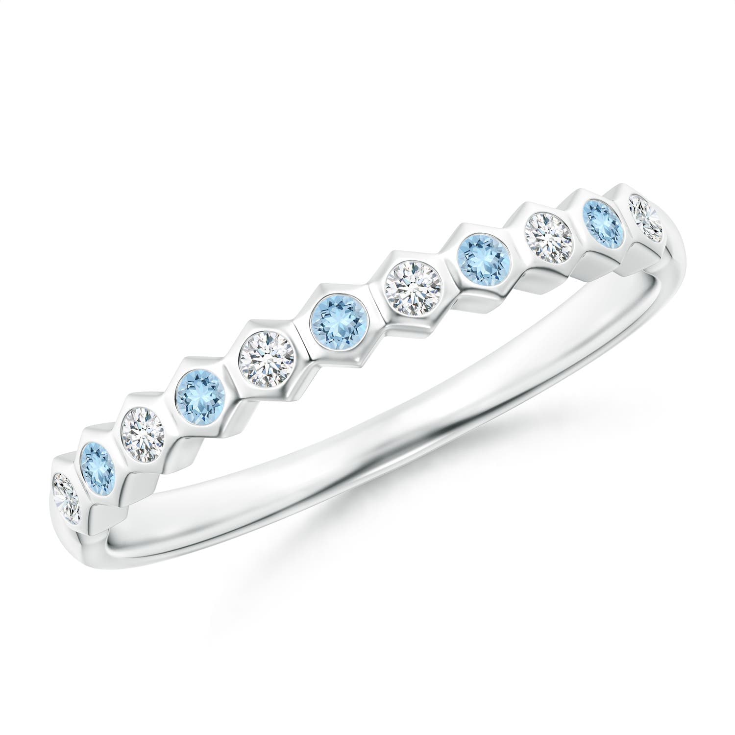 Natori x Angara Hexagonal Bezel-Set Diamond and Aquamarine Band