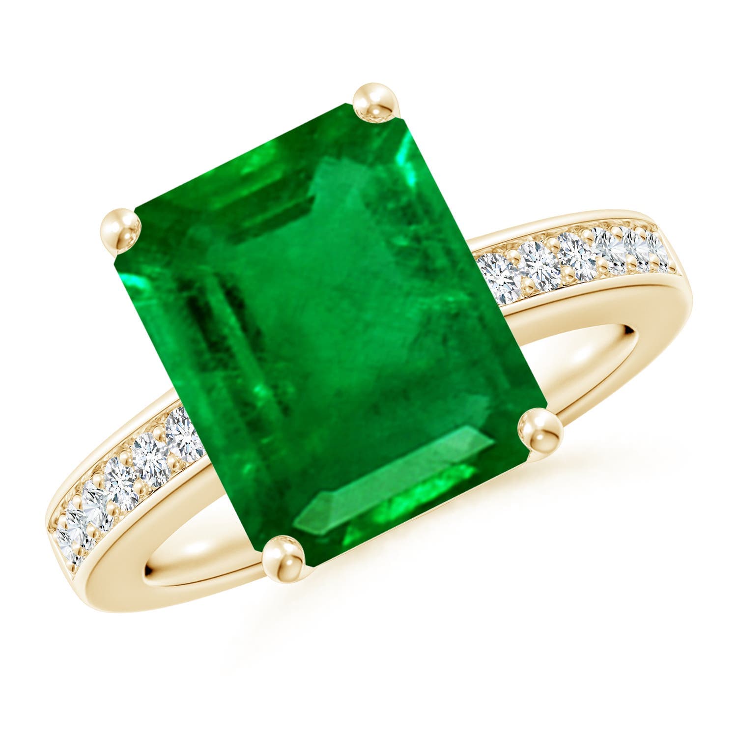 Octagonal Emerald Engagement Ring with Diamonds