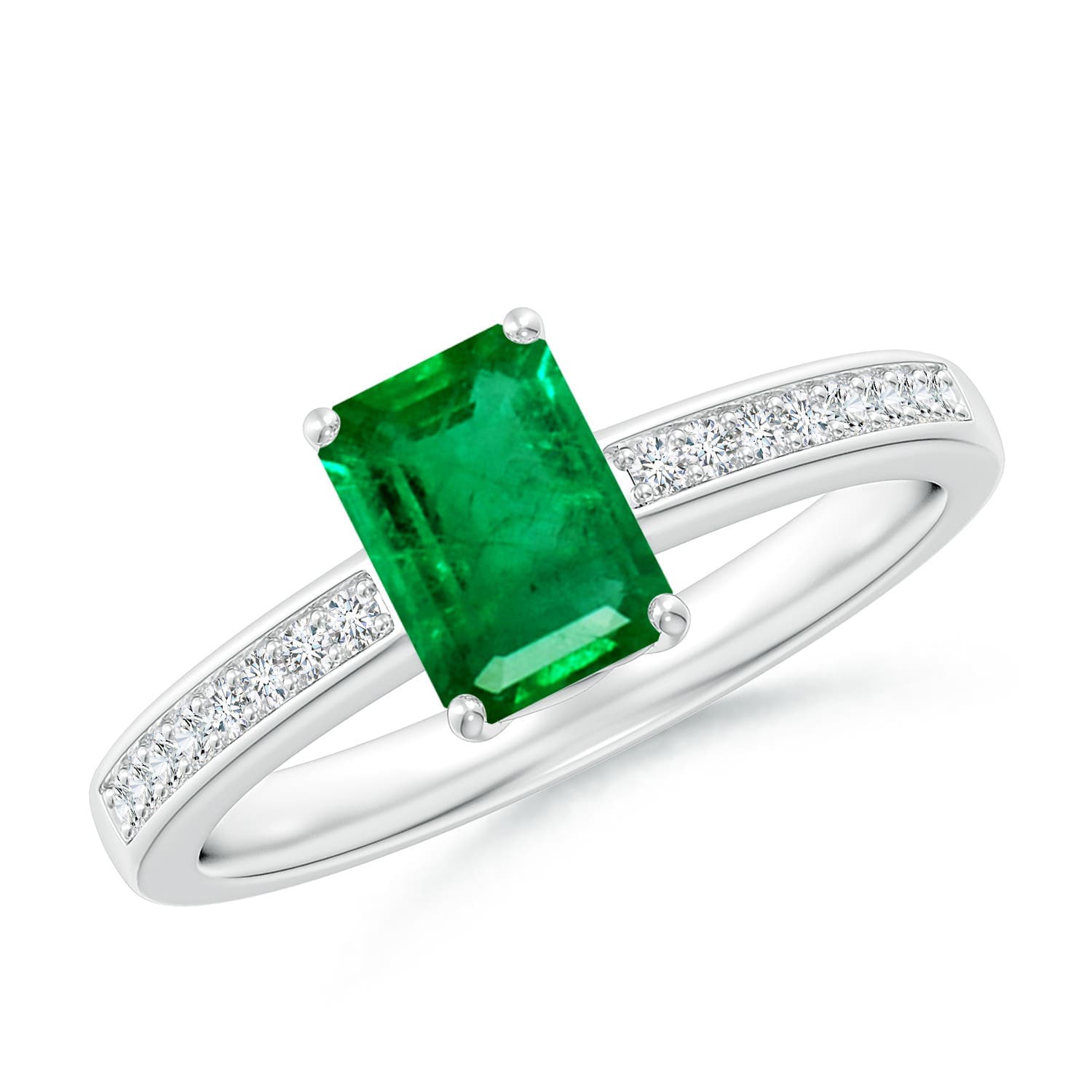 Octagonal Emerald Engagement Ring with Diamonds