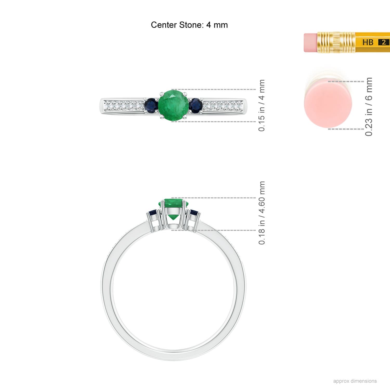 Classic Three Stone Round Emerald and Blue Sapphire Engagement Ring