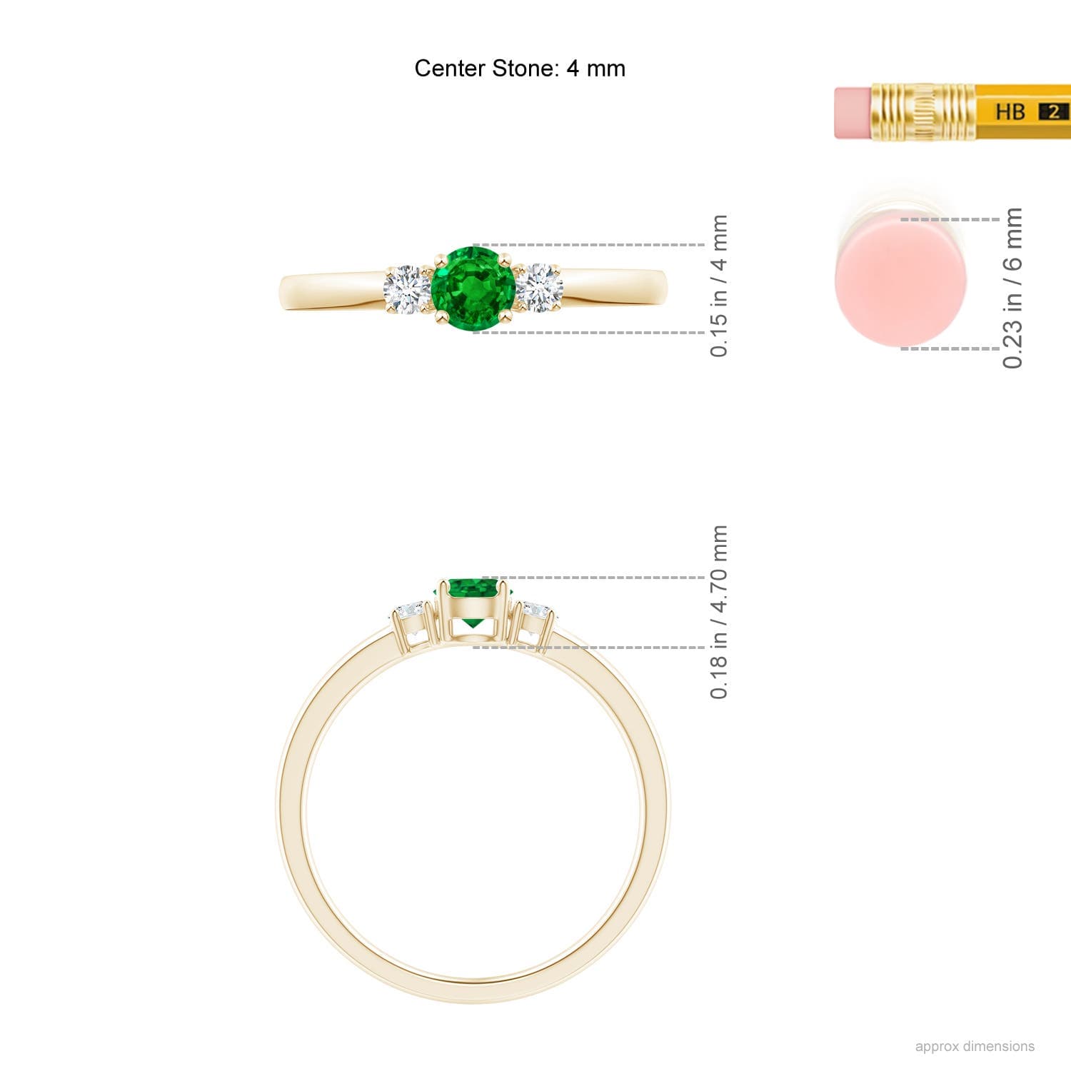 Classic Round Emerald and Diamond Three Stone Engagement Ring