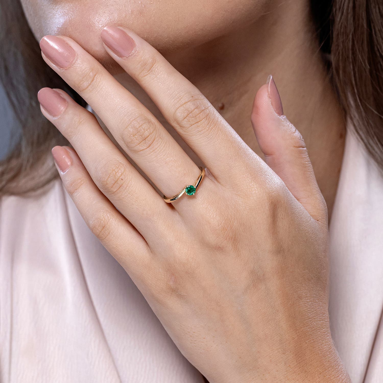 Classic Round Emerald Solitaire Bypass Engagement Ring
