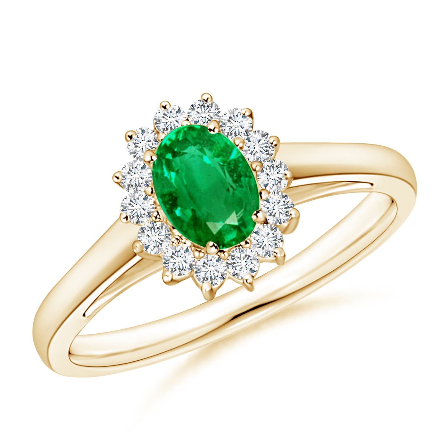 Princess Diana Inspired Emerald Engagement Ring with Diamond Halo