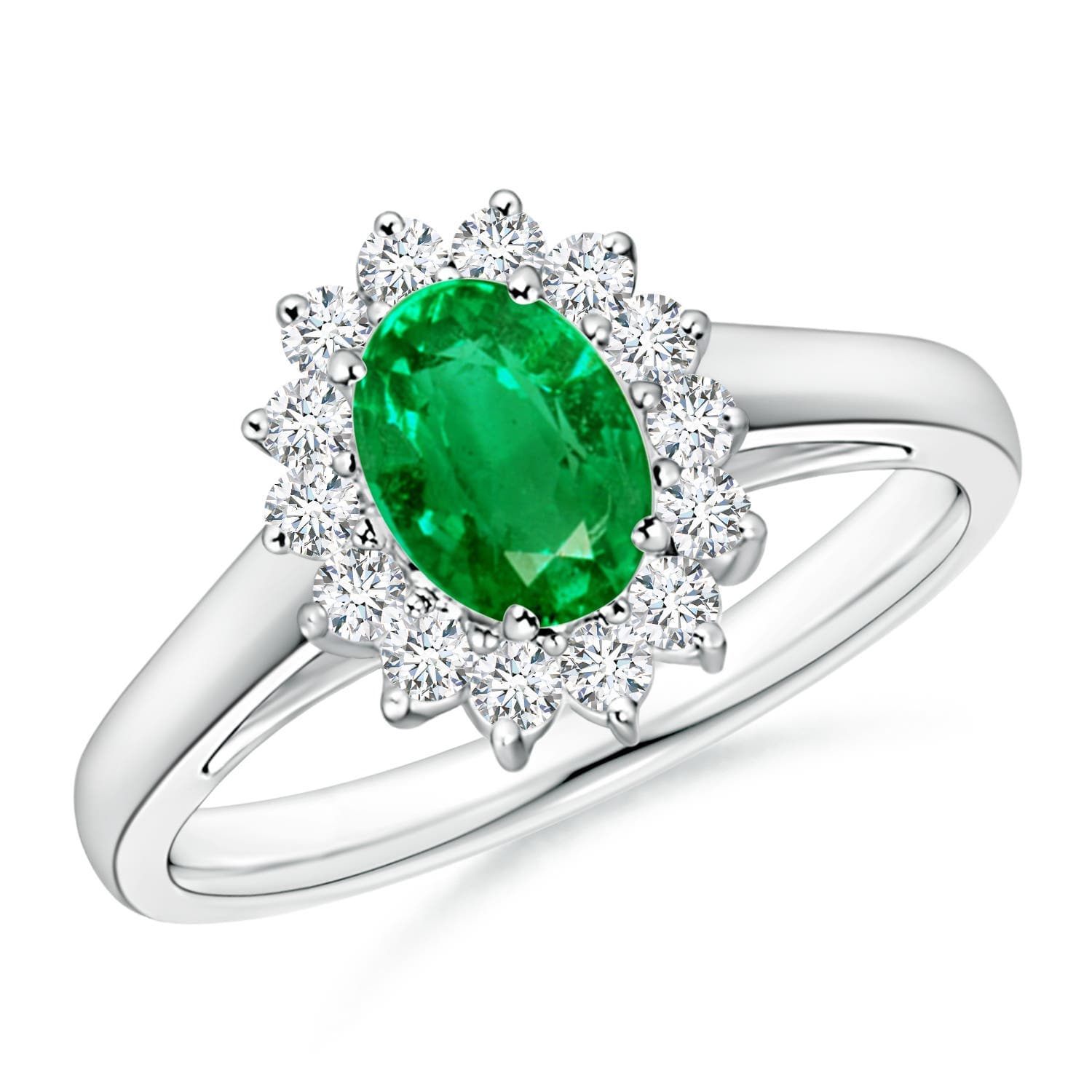 Princess Diana Inspired Emerald Engagement Ring with Diamond Halo