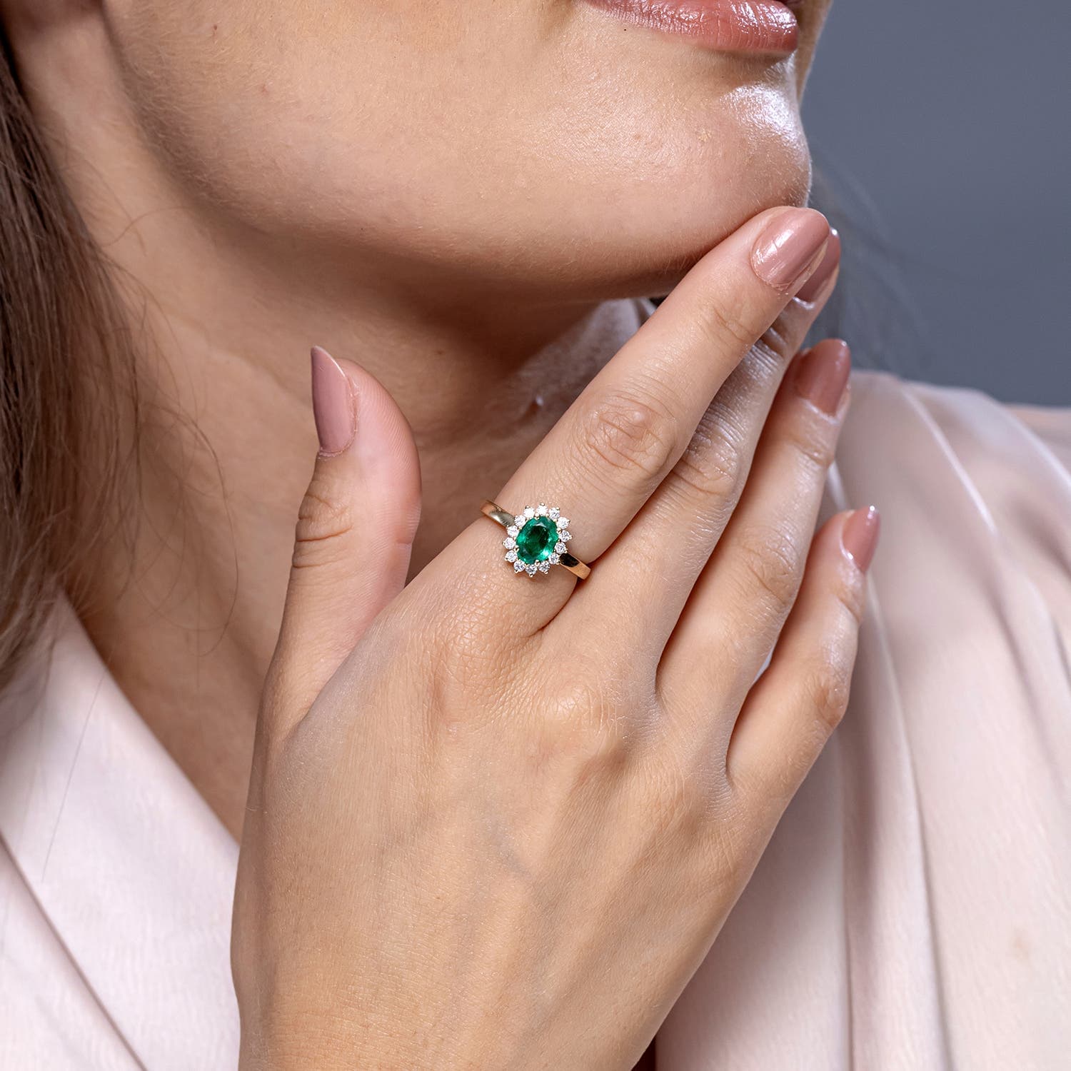 Princess Diana Inspired Emerald Engagement Ring with Diamond Halo