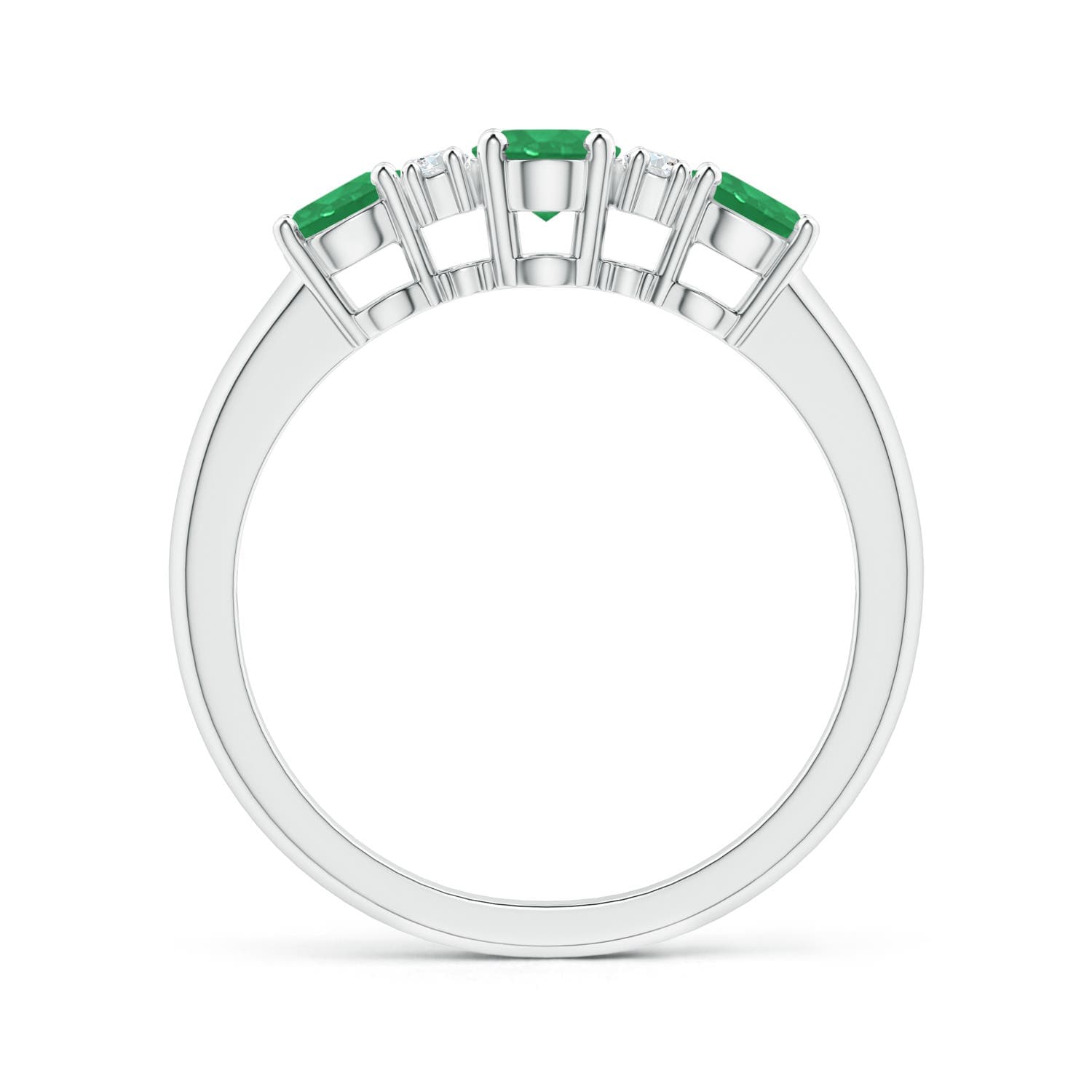 Oval Three Stone Emerald Engagement Ring with Diamonds