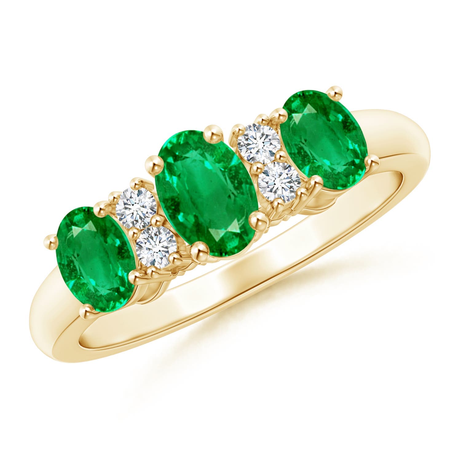 Oval Three Stone Emerald Engagement Ring with Diamonds