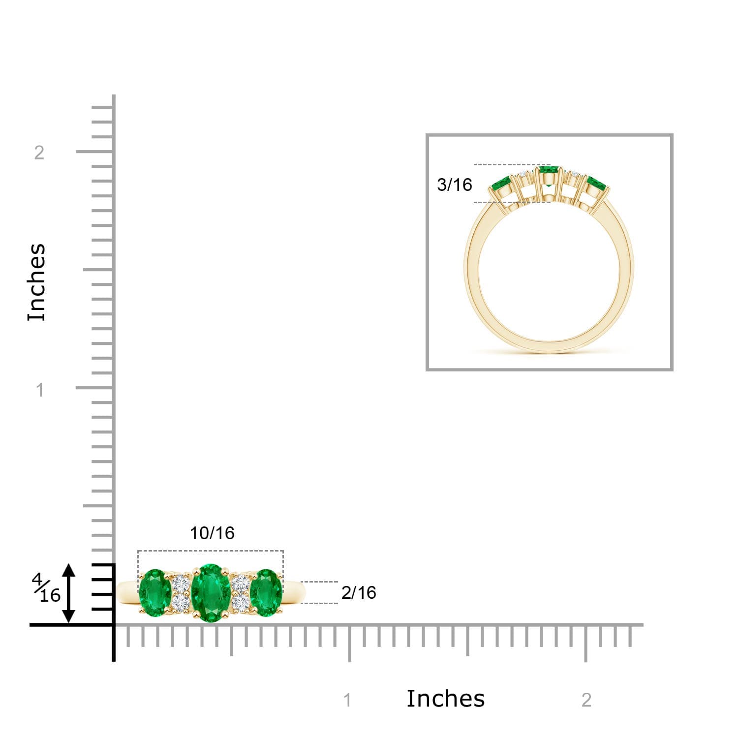 Oval Three Stone Emerald Engagement Ring with Diamonds