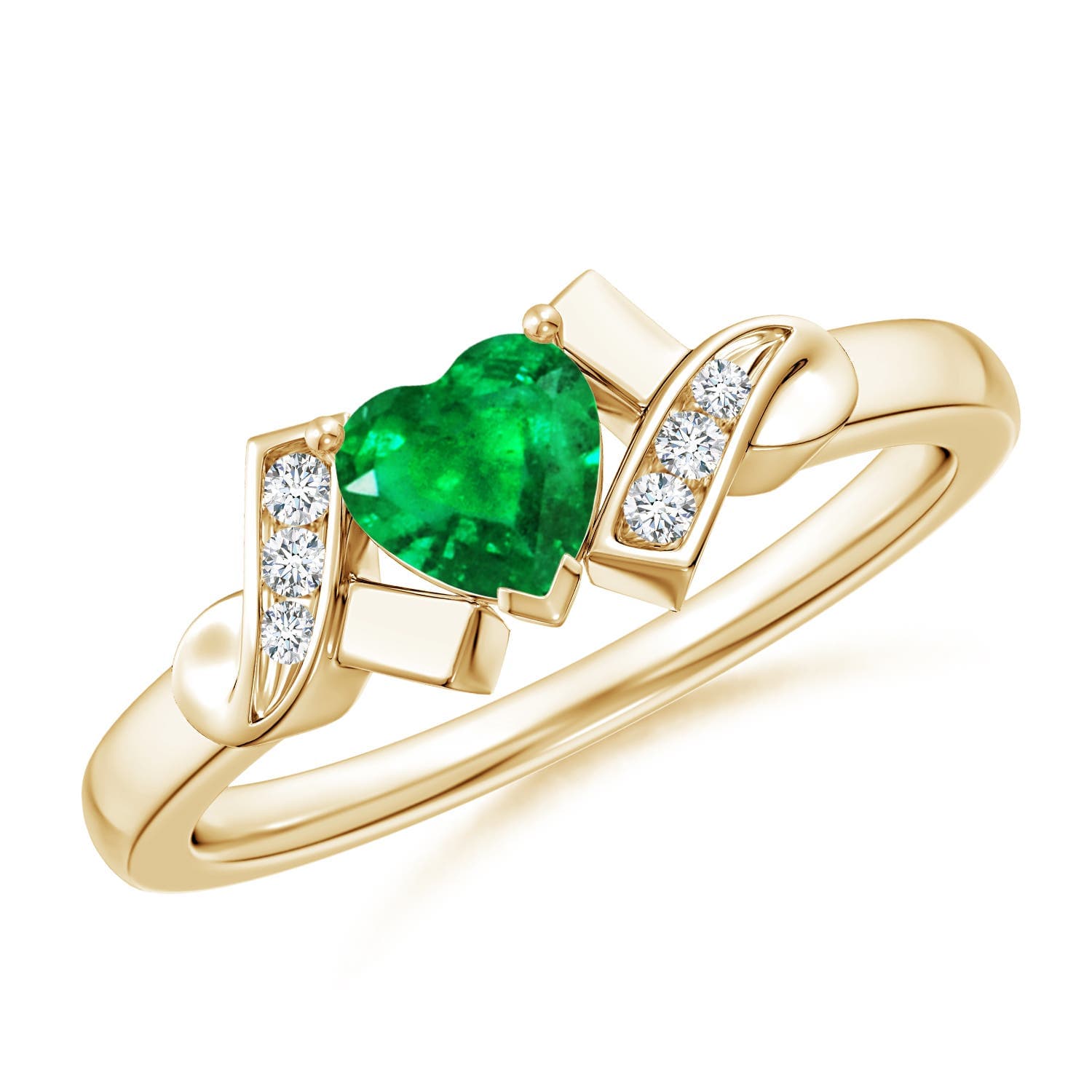 Solitaire Emerald Heart Engagement Ring with Diamond Accents