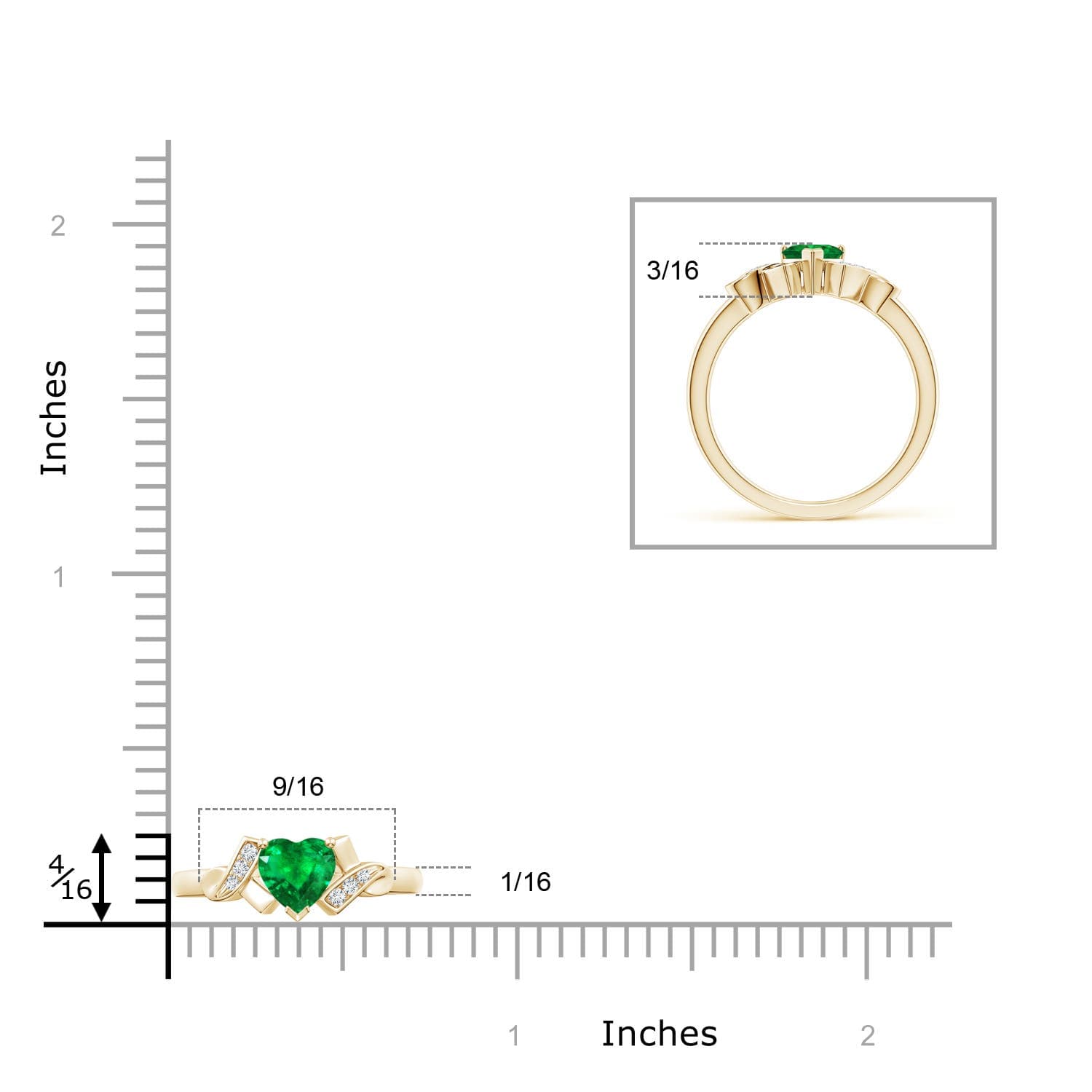 Solitaire Emerald Heart Engagement Ring with Diamond Accents