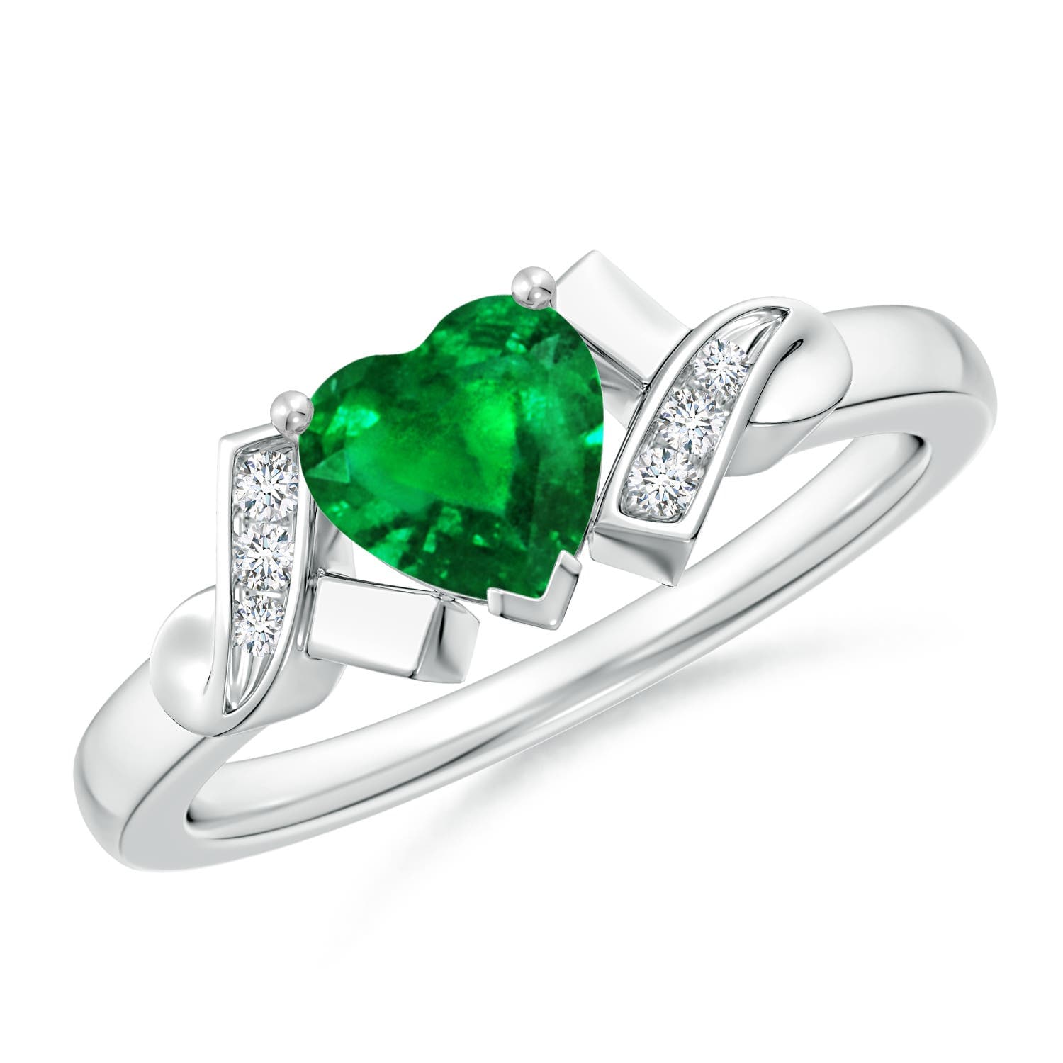 Solitaire Emerald Heart Engagement Ring with Diamond Accents