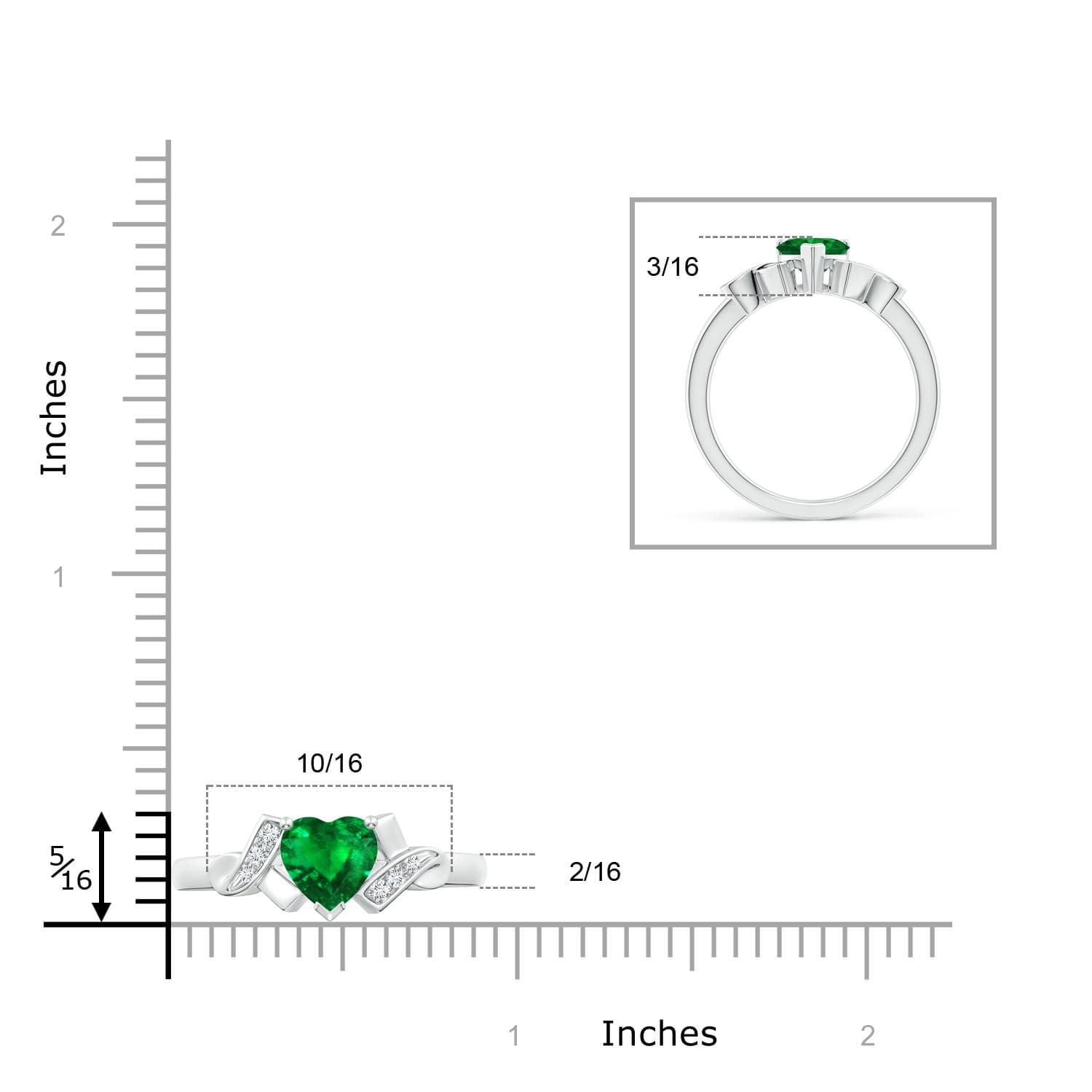 Solitaire Emerald Heart Engagement Ring with Diamond Accents