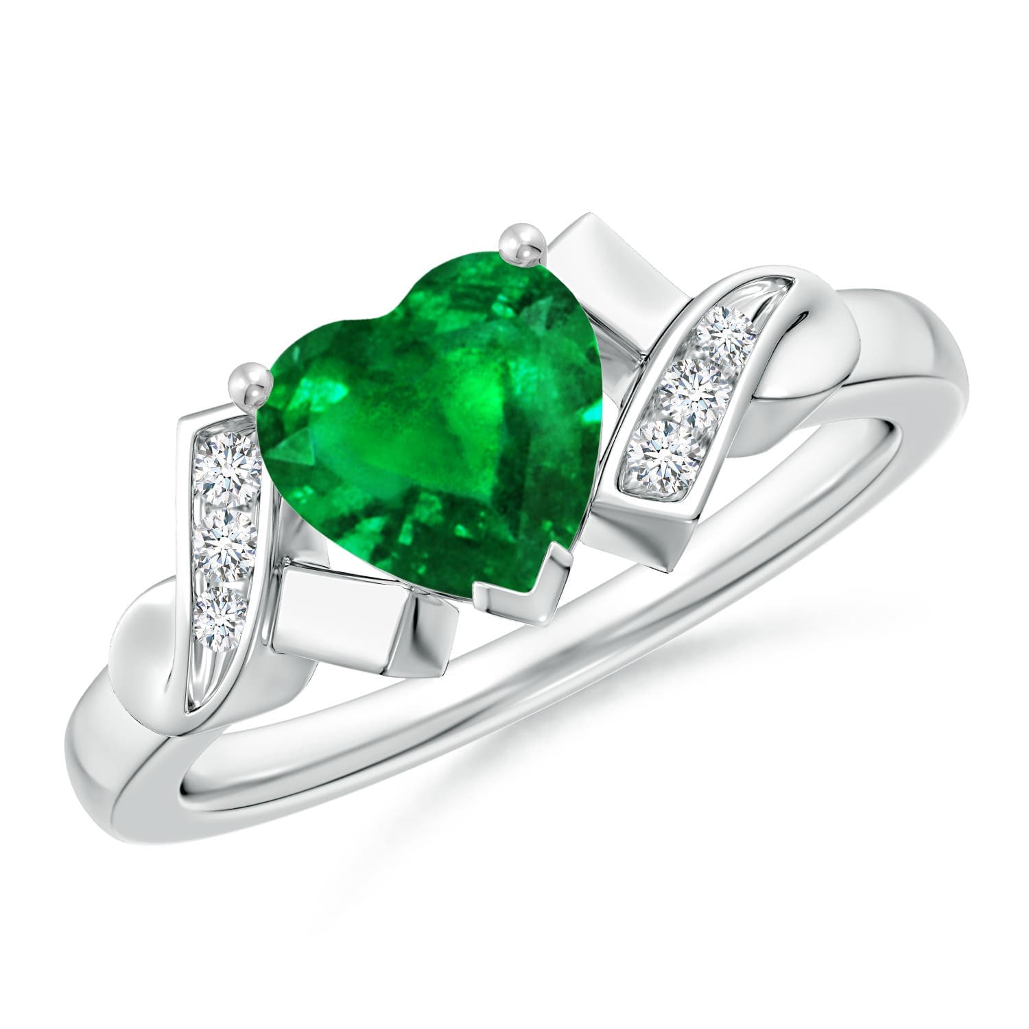 Solitaire Emerald Heart Engagement Ring with Diamond Accents