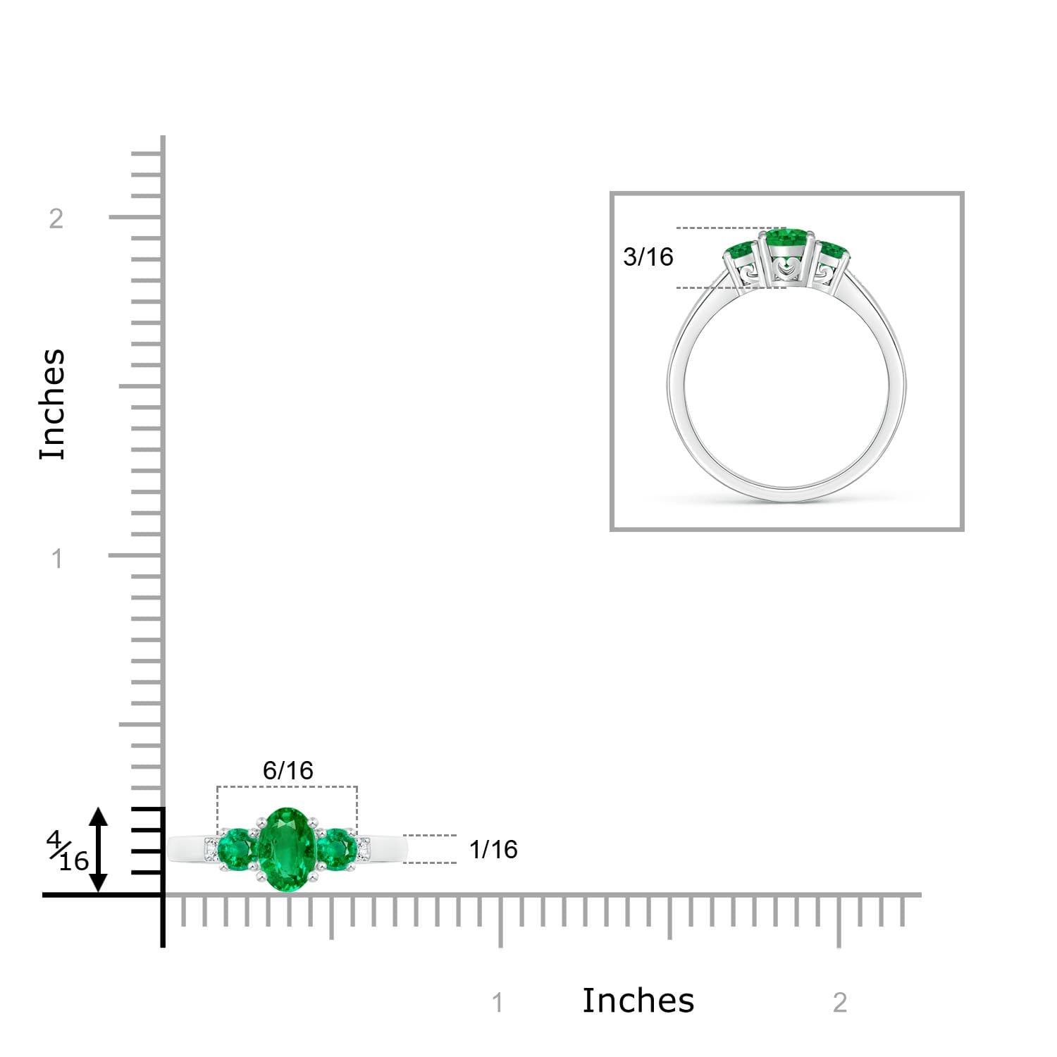 Three Stone Emerald Engagement Ring with Diamond Accents