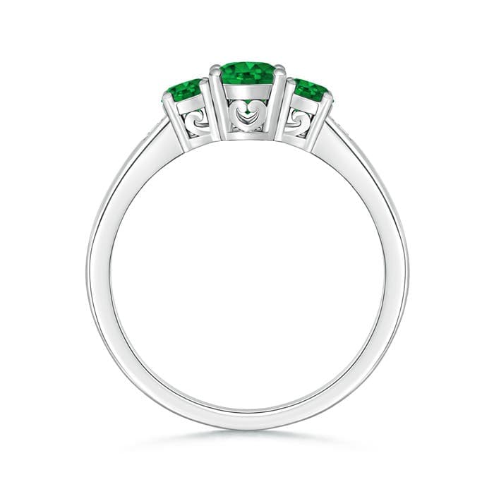 Three Stone Emerald Engagement Ring with Diamond Accents