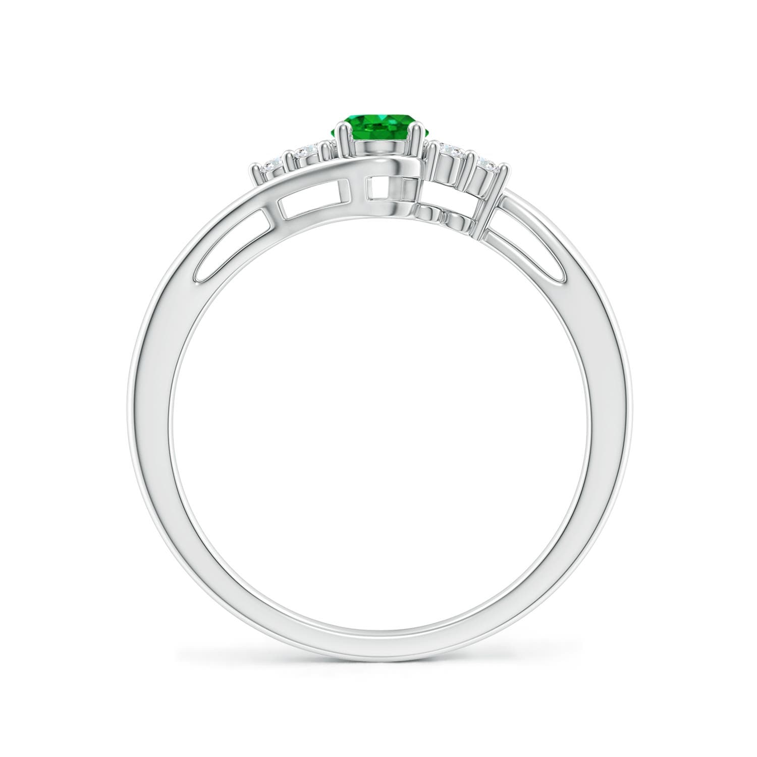 Oval Emerald Bypass Engagement Ring with Trio Diamond Accents