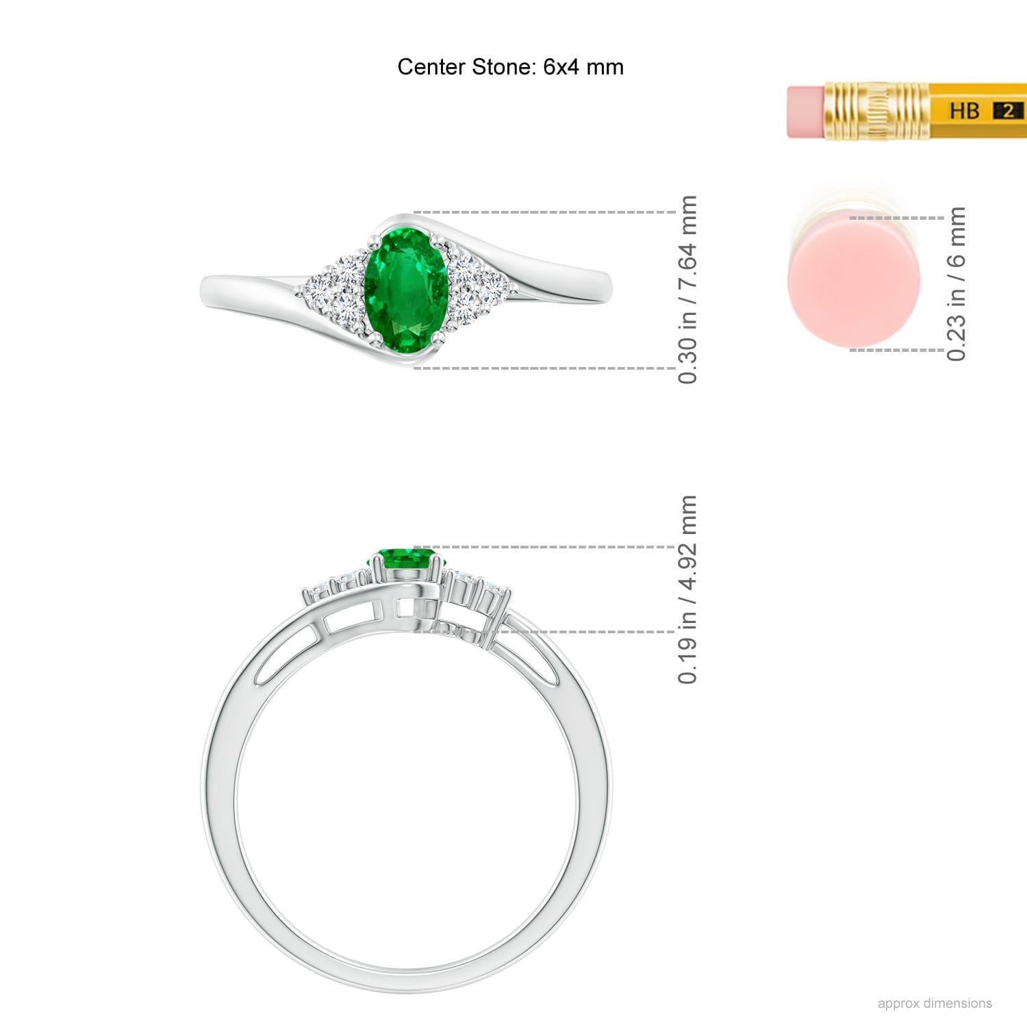 Oval Emerald Bypass Engagement Ring with Trio Diamond Accents