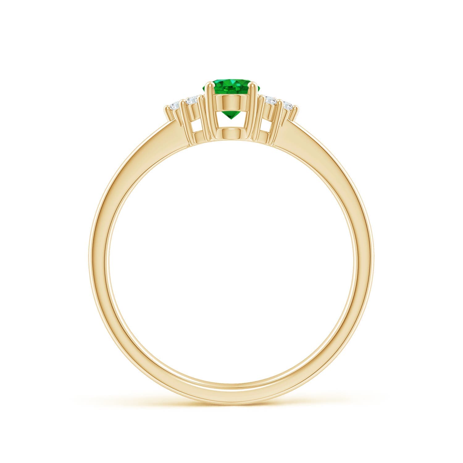 Solitaire Oval Emerald Engagement Ring with Trio Diamond Accents