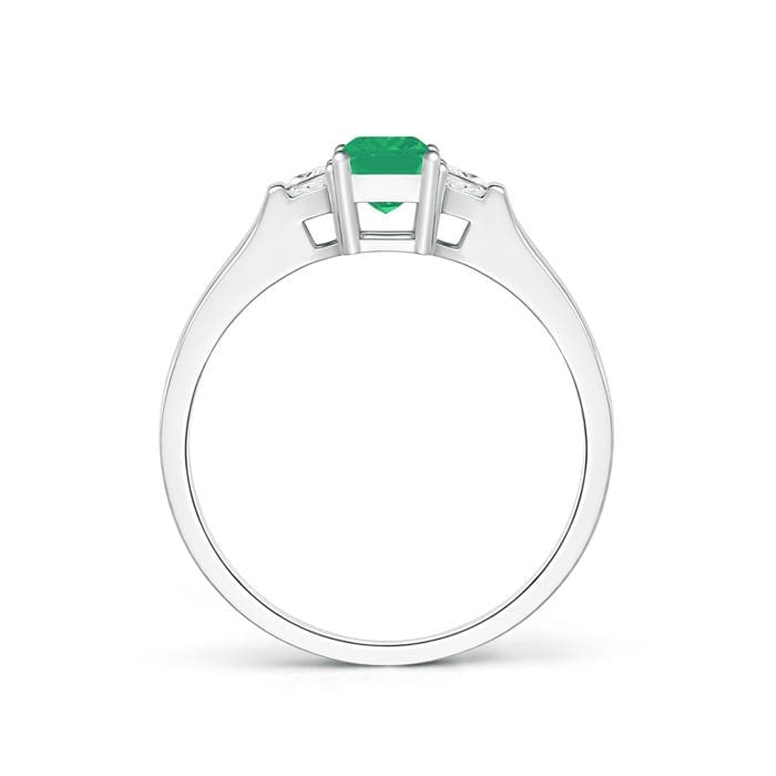 Emerald-Cut Emerald and Trapezoid Diamond Three Stone Engagement Ring
