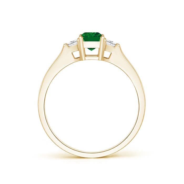 Emerald-Cut Emerald and Trapezoid Diamond Three Stone Engagement Ring