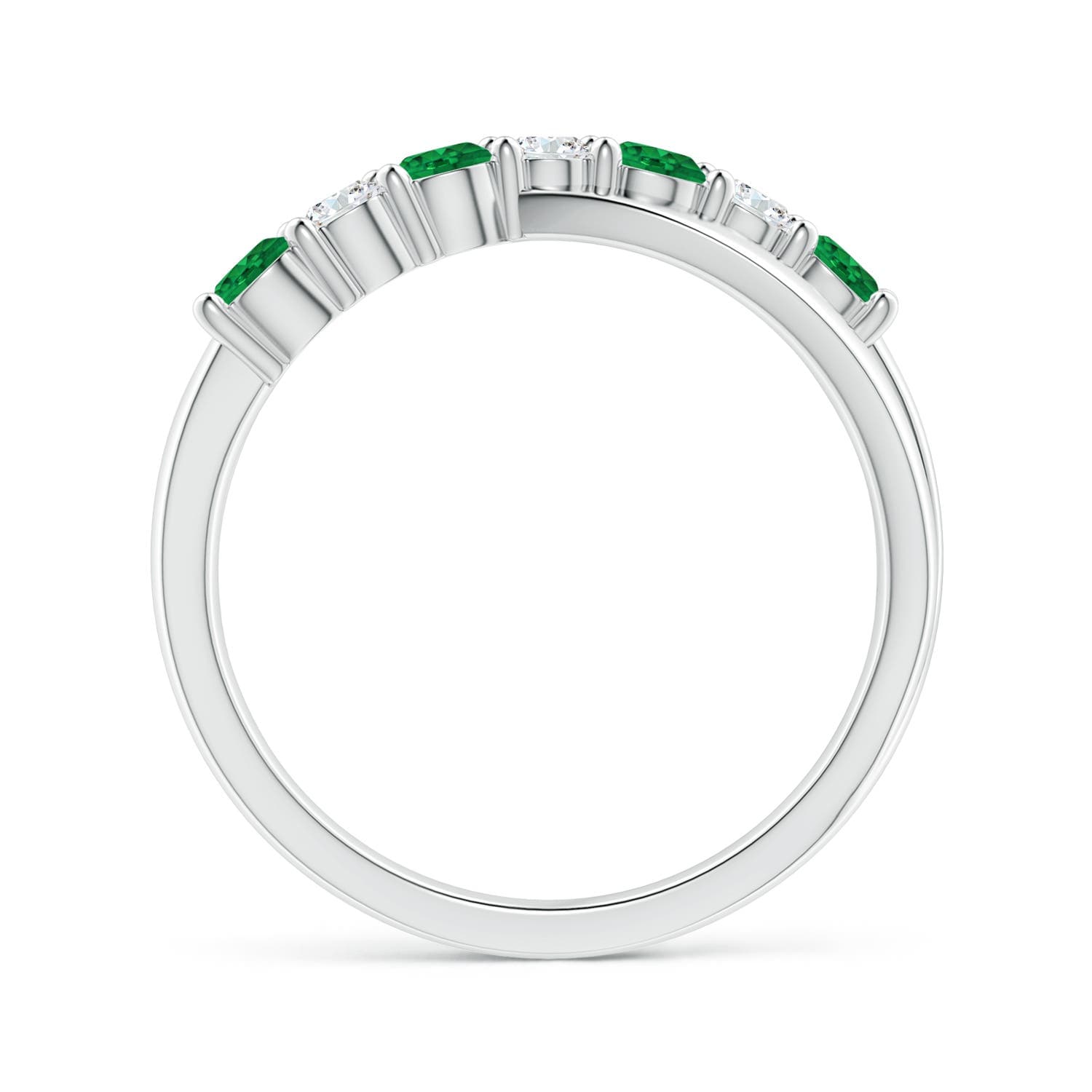 Round Emerald and Diamond Crossover Ring