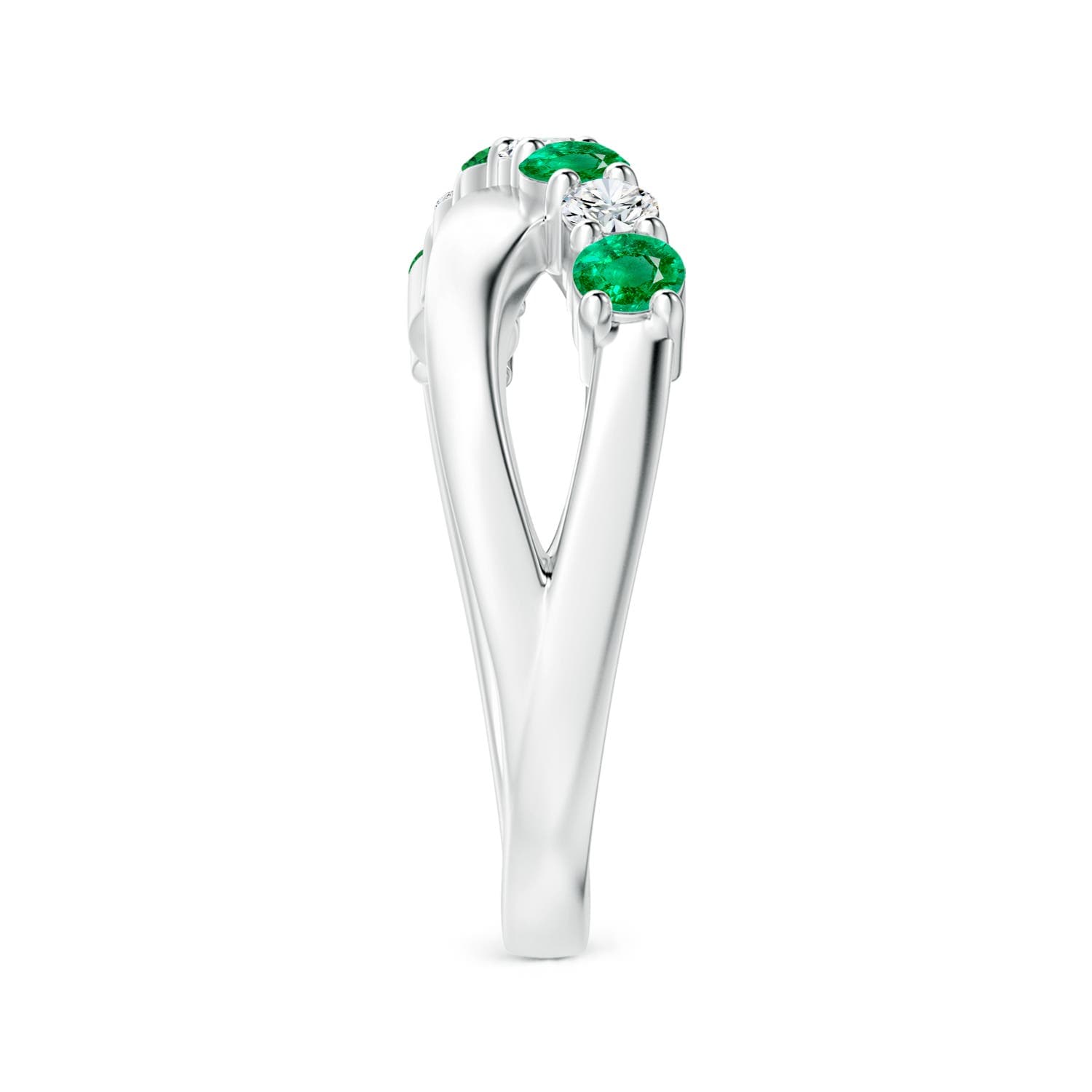 Round Emerald and Diamond Crossover Ring