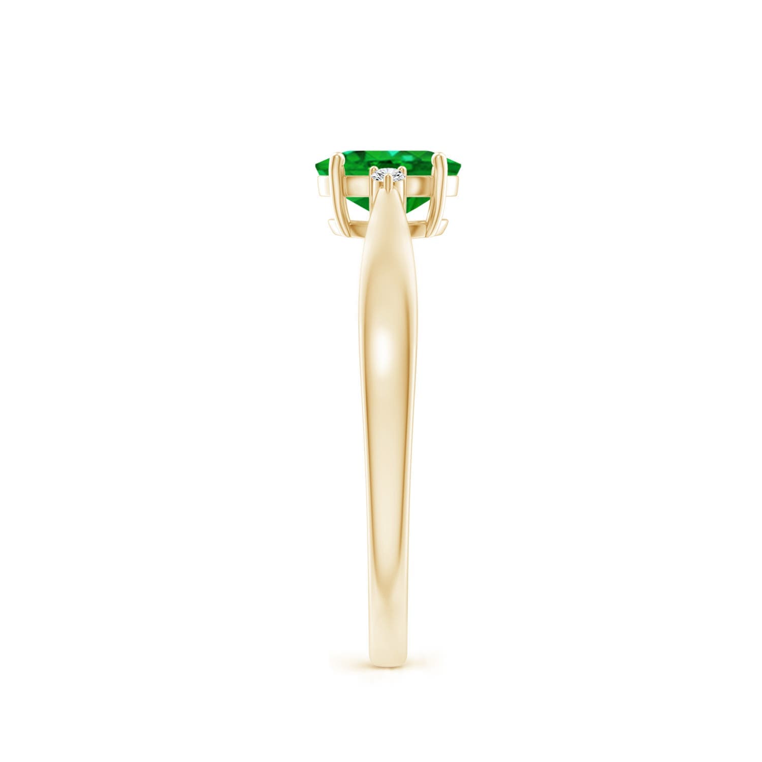 Tapered Shank Emerald Solitaire Engagement Ring with Diamond Accents